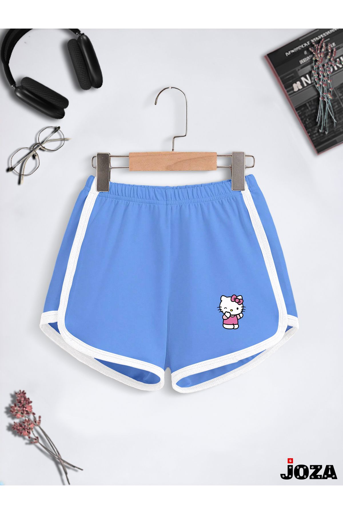 Jobia Outdoors Kadın Slim Fit Renkli Hello Kitty Baskılı Tekli Biyeli Penye Mini Şort (Dar Kalıp )