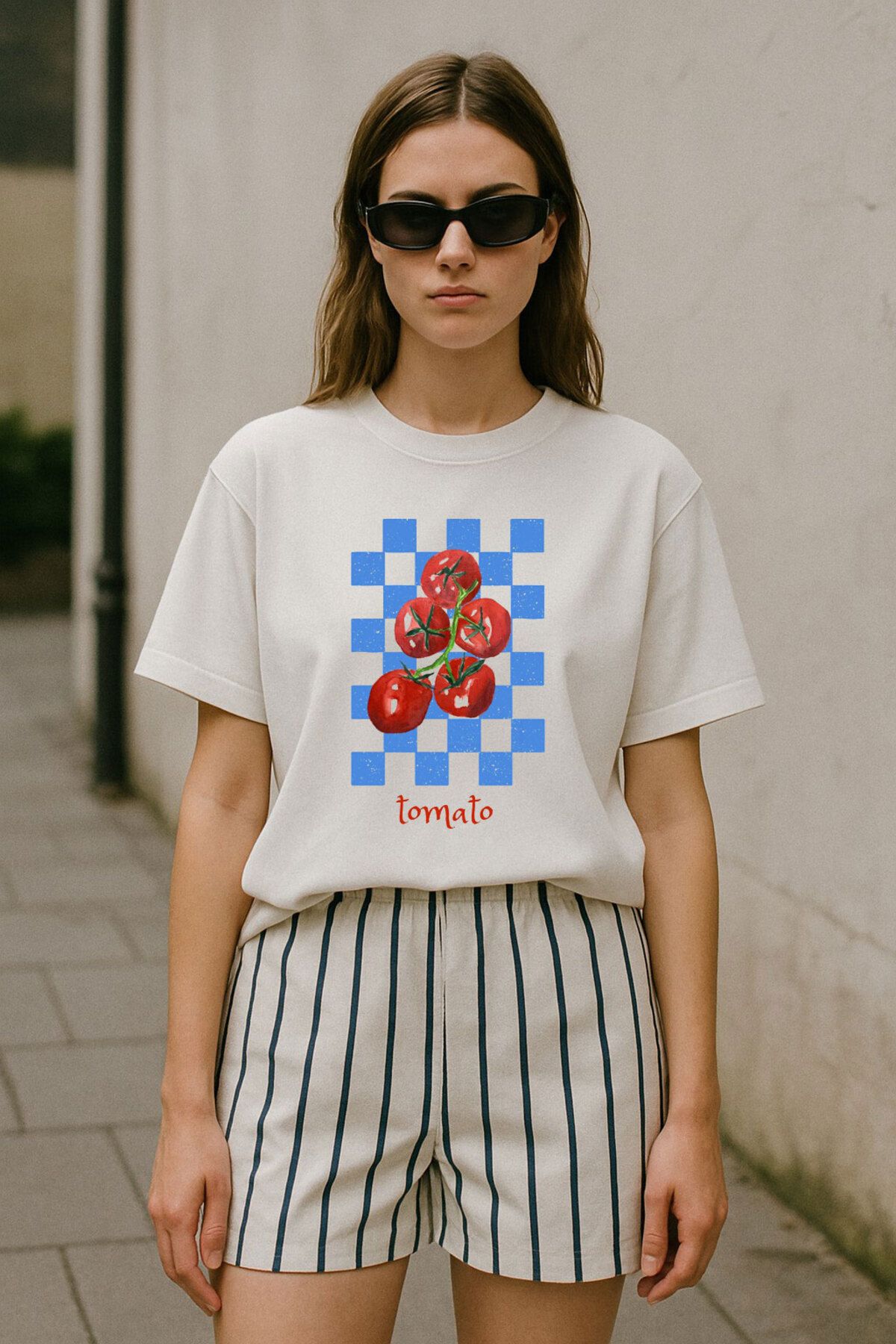 onsrawear Y2K Tomato Tasarım Baskılı Oversize %100 Pamuk Beyaz T-shirt