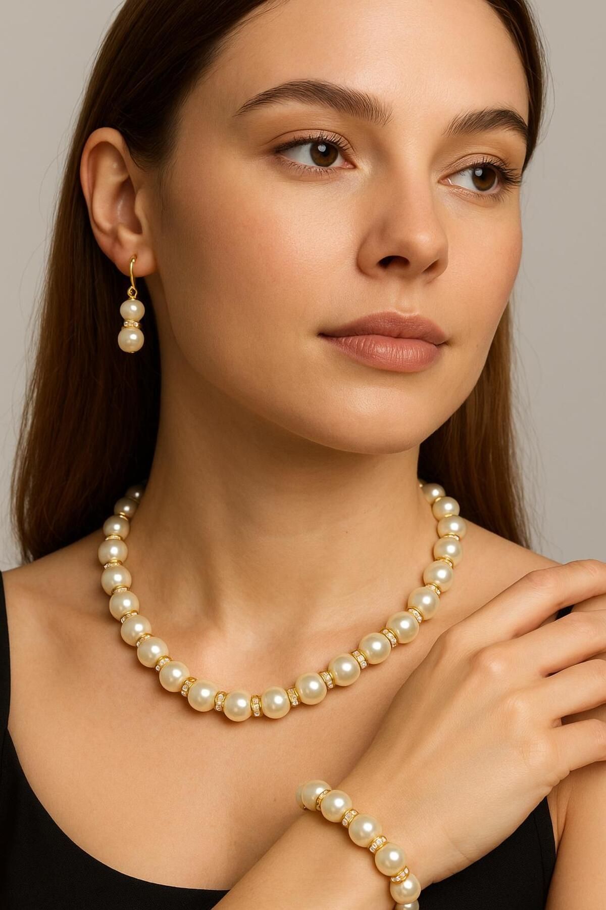 xesha Elegant inci Kolye Küpe Bileklik Seti