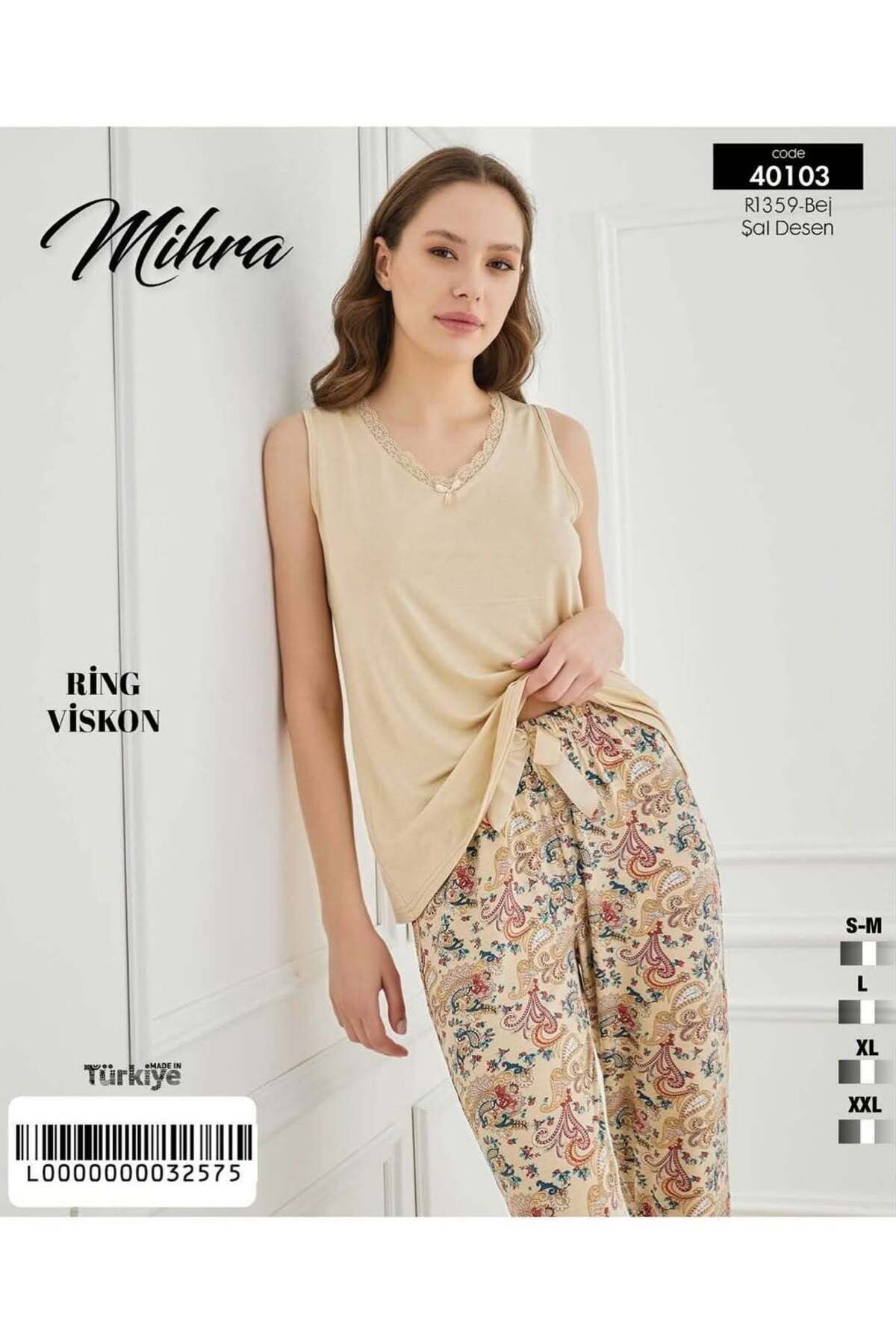 Mihra Bej Renkli Viskon Kumaş Askılı Kadın Pijama Takımı