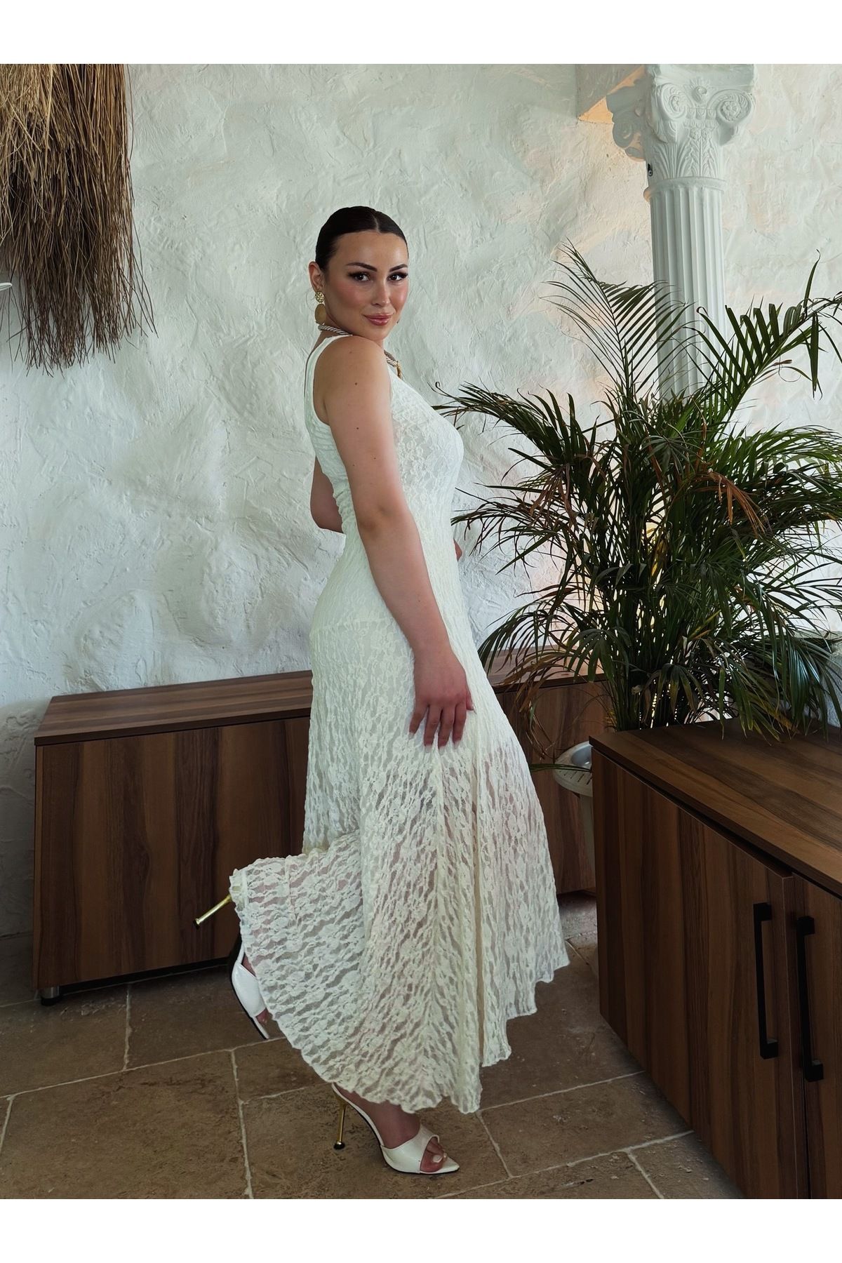 Butikshopik Dantelli elbise maxi