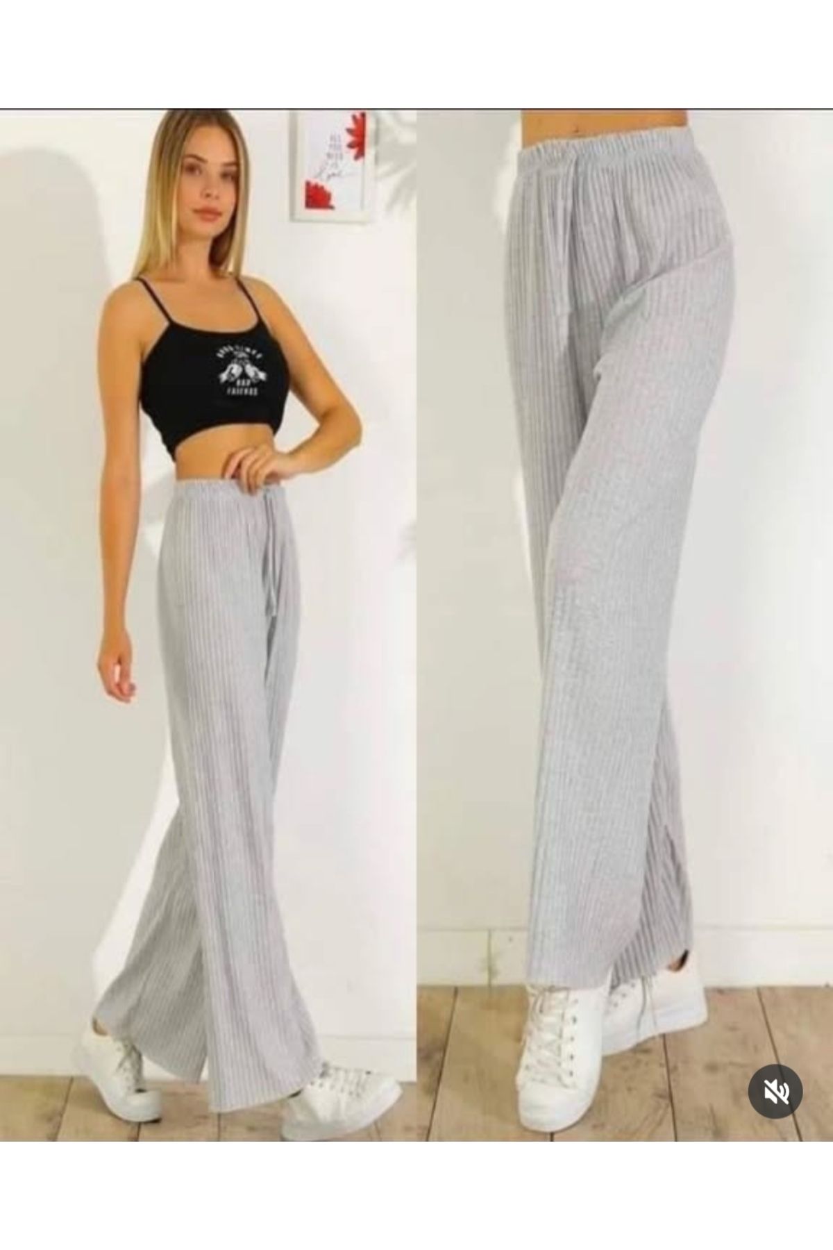 DHDmoda Kadın Açık Gri İnce Fitilli Kumaş Eşofman Altı