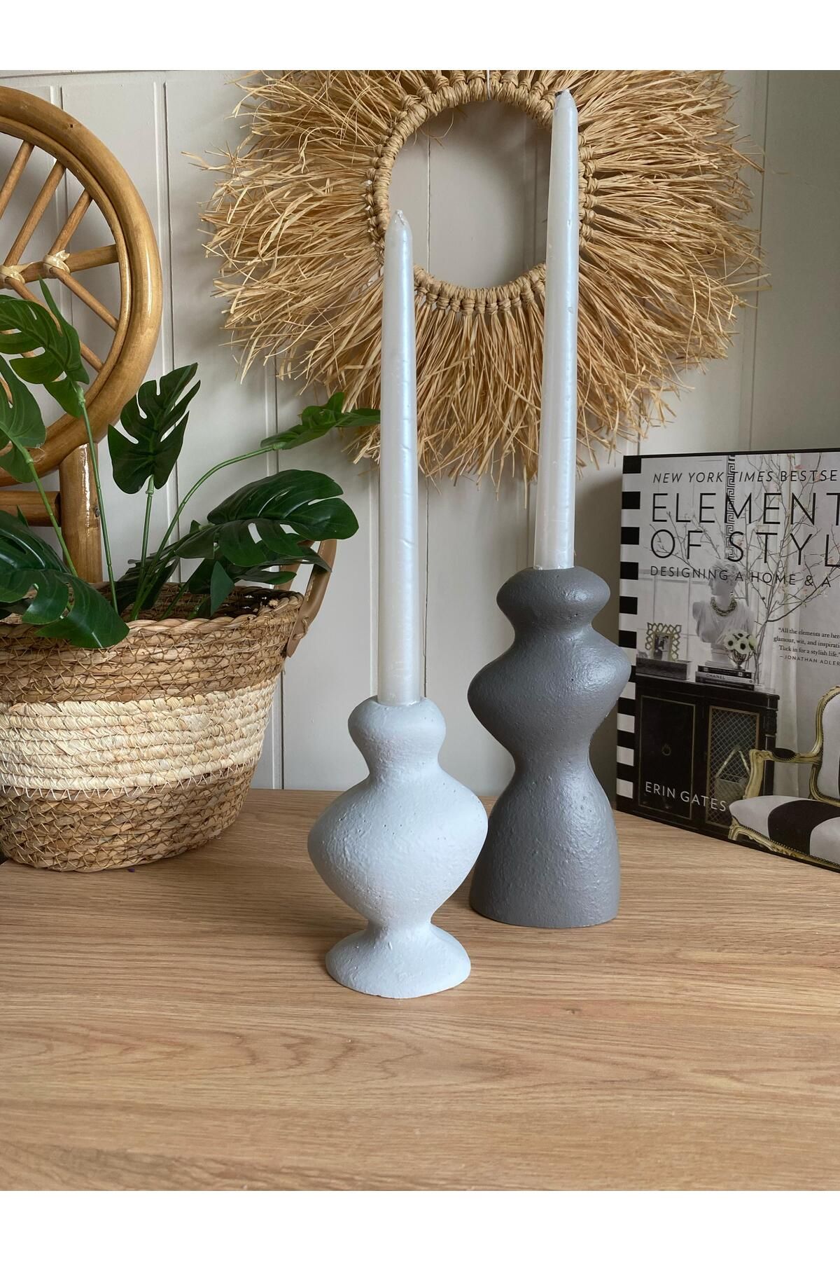 Porselian Modern Dalgalı Tasarım Şamdan 2’li Set