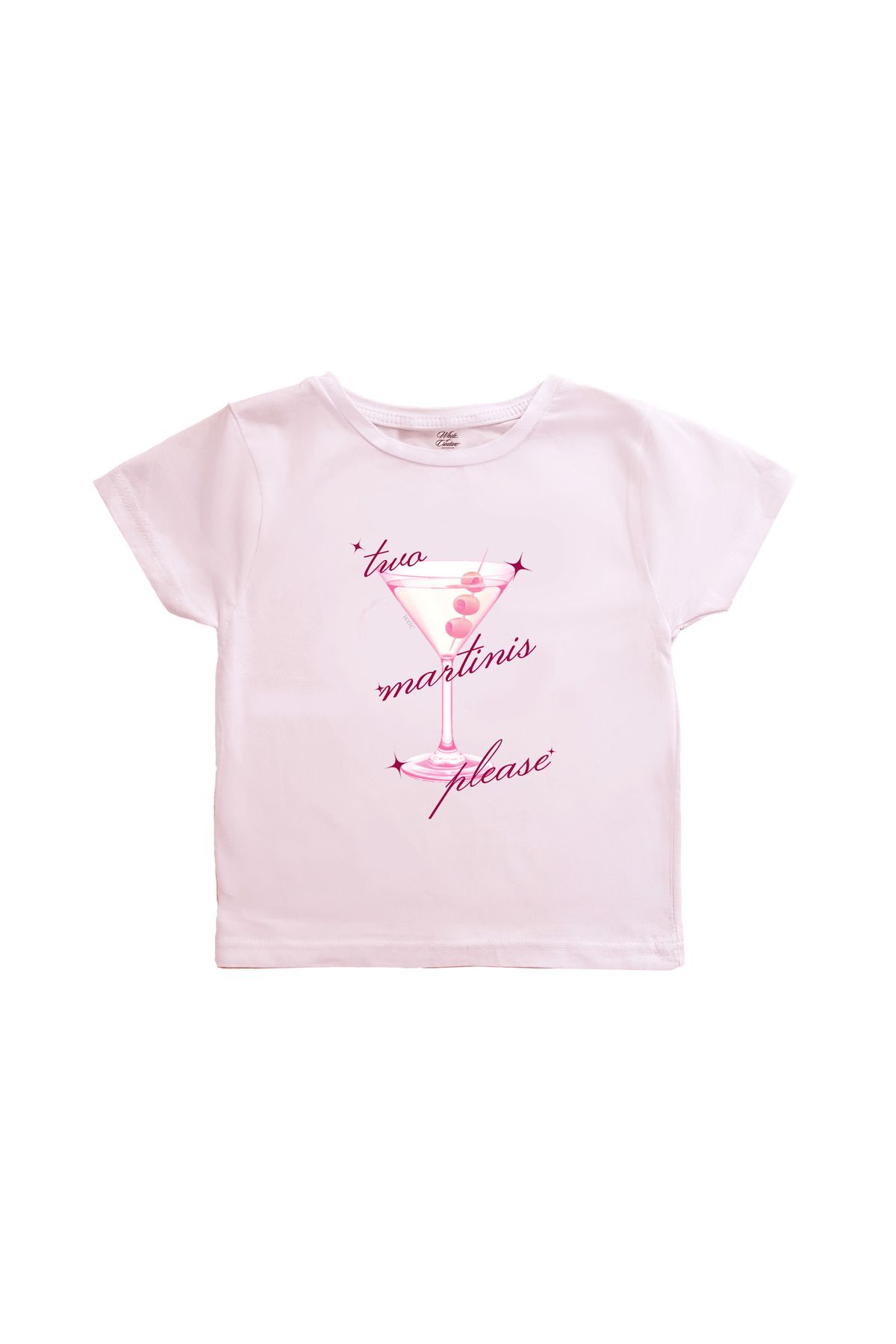 WHITE OF CREATIVE Martini Baby Tee Crop Top