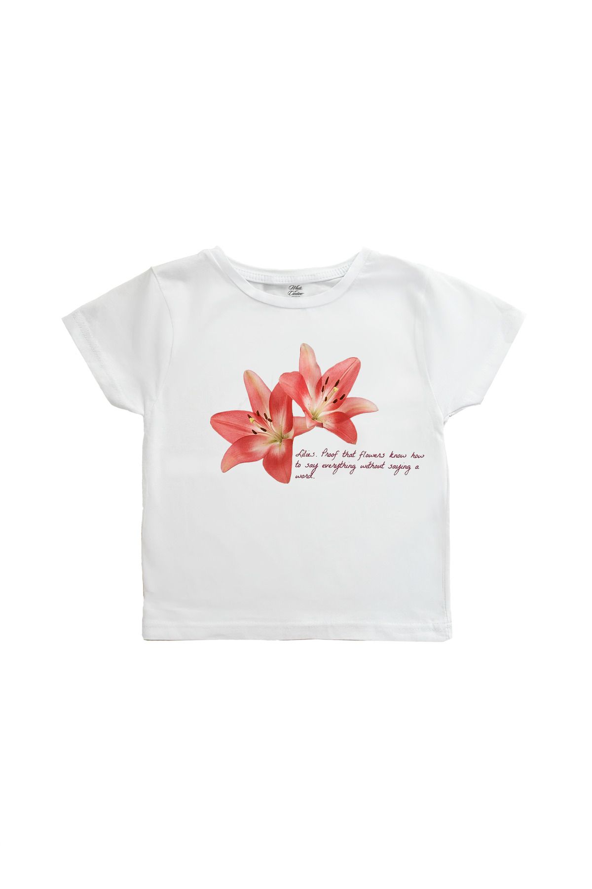 WHITE OF CREATIVE Lilies Baby Tee Crop Top