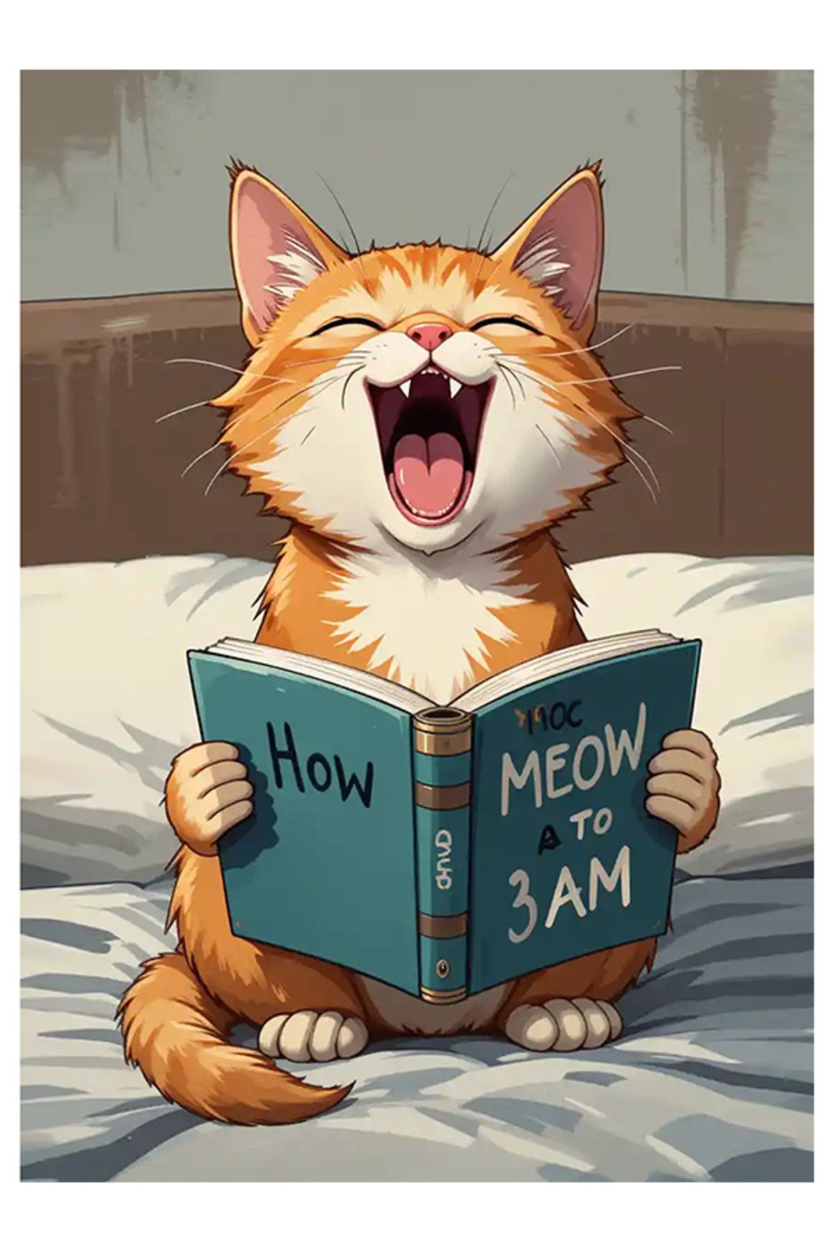 Bedeko Kitap Okuyan Kedi Ahşap Tablo