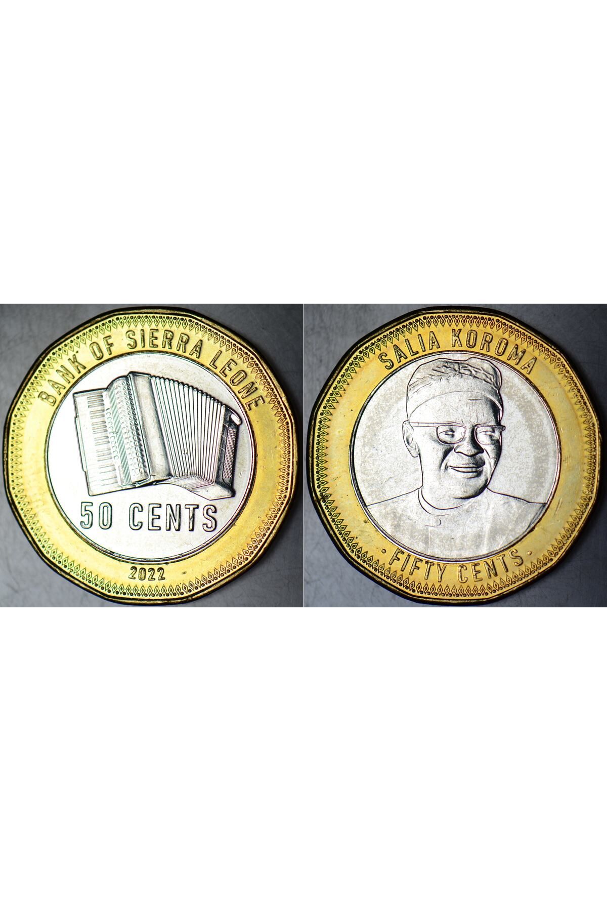 Banknoting SİERRA LEONE 50 CENT 2022 BİMETAL. MÜZİK TEMALI. ÇİL KONDİSYON.