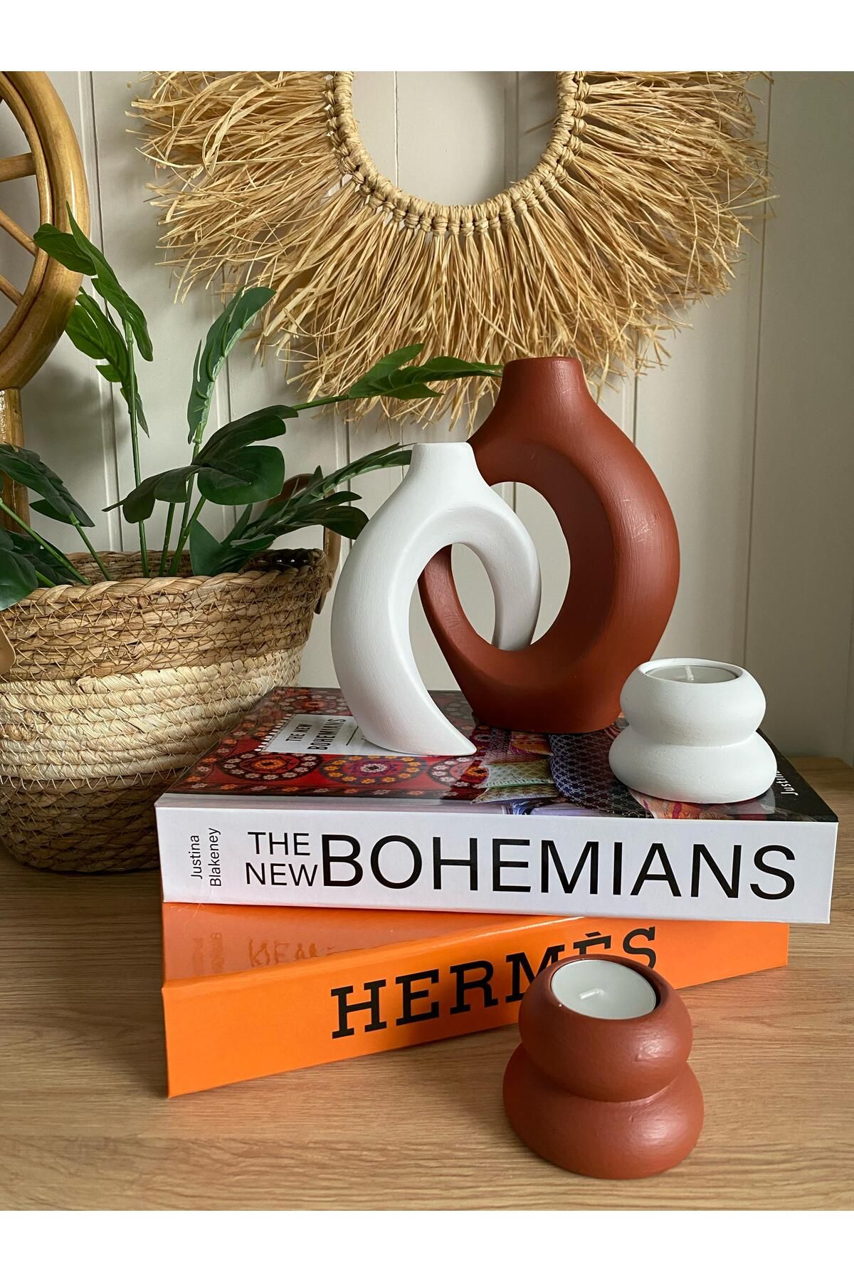Porselian Sarmaşık Sevgili Vazo & Mumluk Set