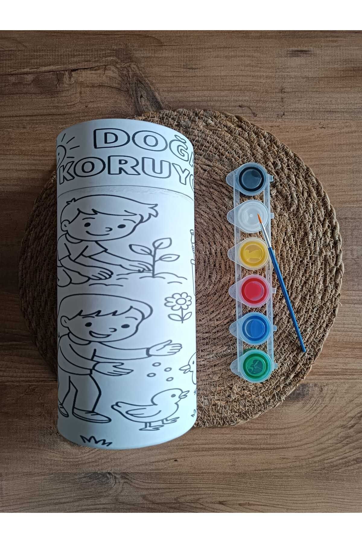 OgiPaint Doğayı Koruyorum Temalı Özel Silindir Kumbara ve Saklama Kutusu Boyama Seti. İç Çap 12cm Boy 25cm