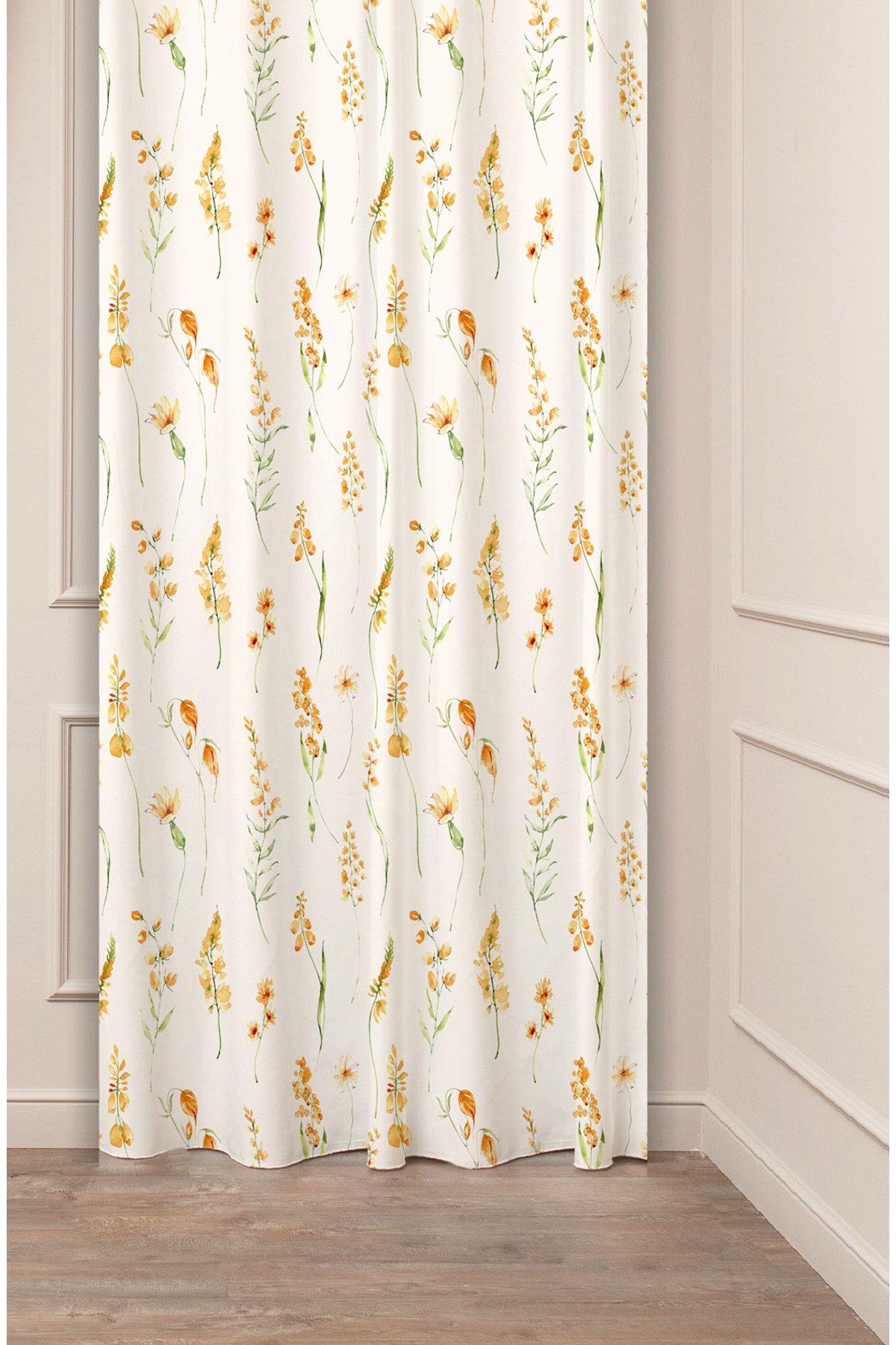 GREENDECOR Çiçekli Eski Köy Tarz Bohem Minimalist Desenli Özel Tasarım Dijital Baskılı (Tek Kanat)Şık Fon Perde