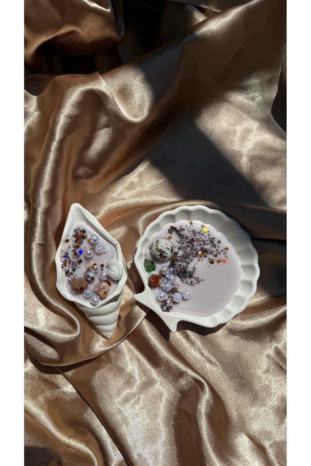 astra pera Deniz Kabuklu&Dalga Formlu El Yapımı Soya Wax Mum Seti