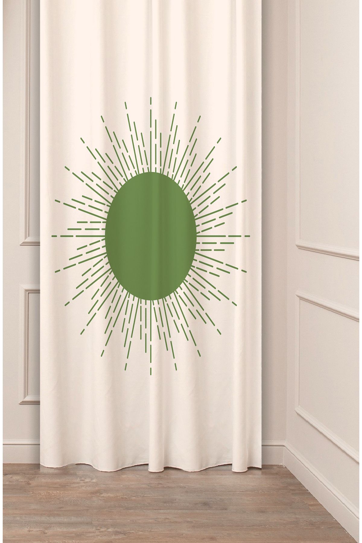 GREENDECOR Güneş Bohem Minimalist Bej Krem Desenli Özel Tasarım Dijital Baskılı (Tek Kanat)Şık Modern Fon Perde