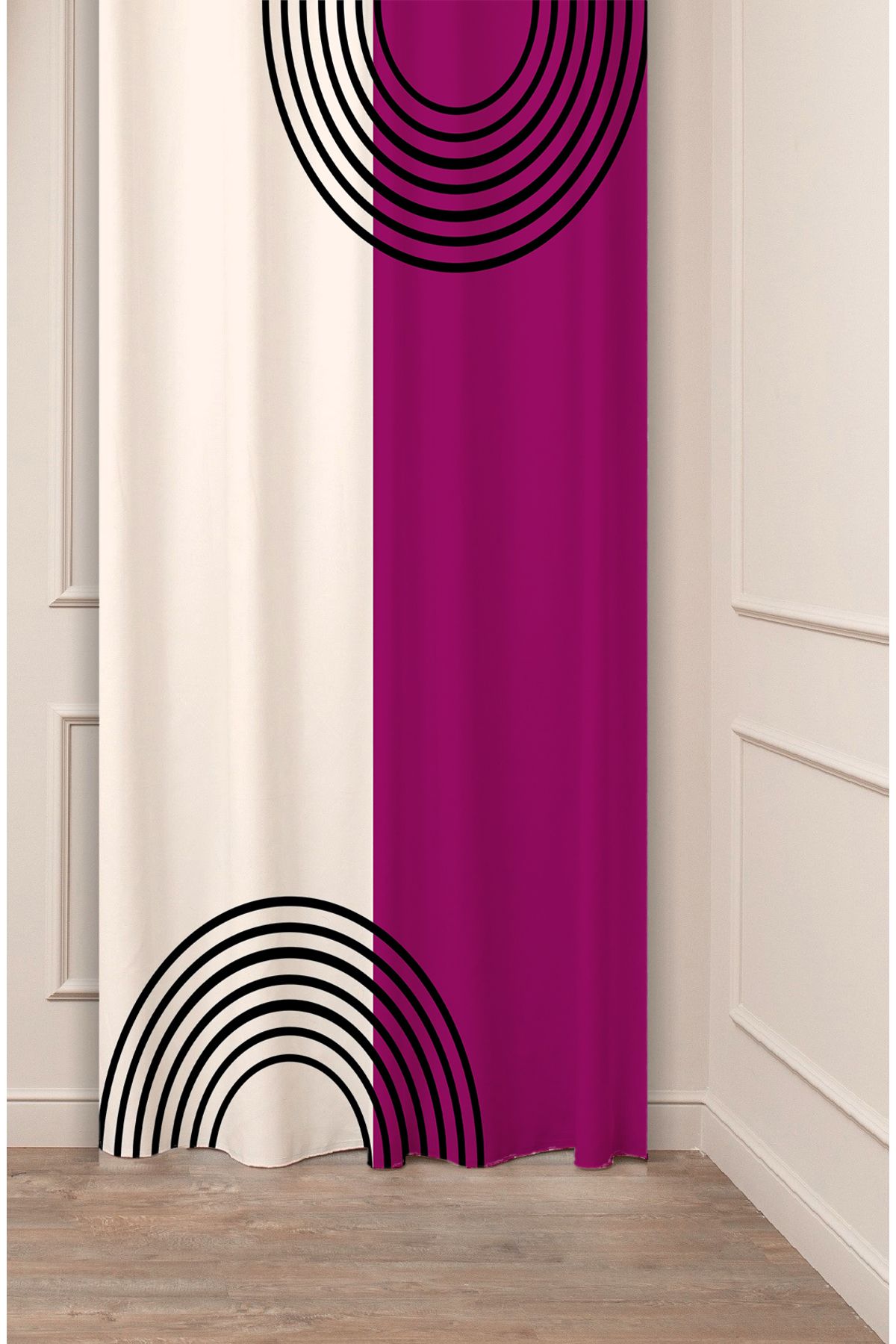 GREENDECOR Geometrik Çizgi Bohem Minimalist Bej Krem Desenli Özel Tasarım Dijital Baskılı (Tek Kanat) Fon Perde