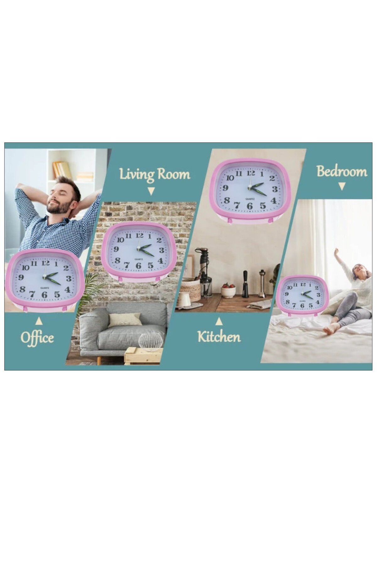 OEM-Table clock with alarm, analog display, 1 x AA, pink dial, 124 x 105 x 40 mm, white background 5