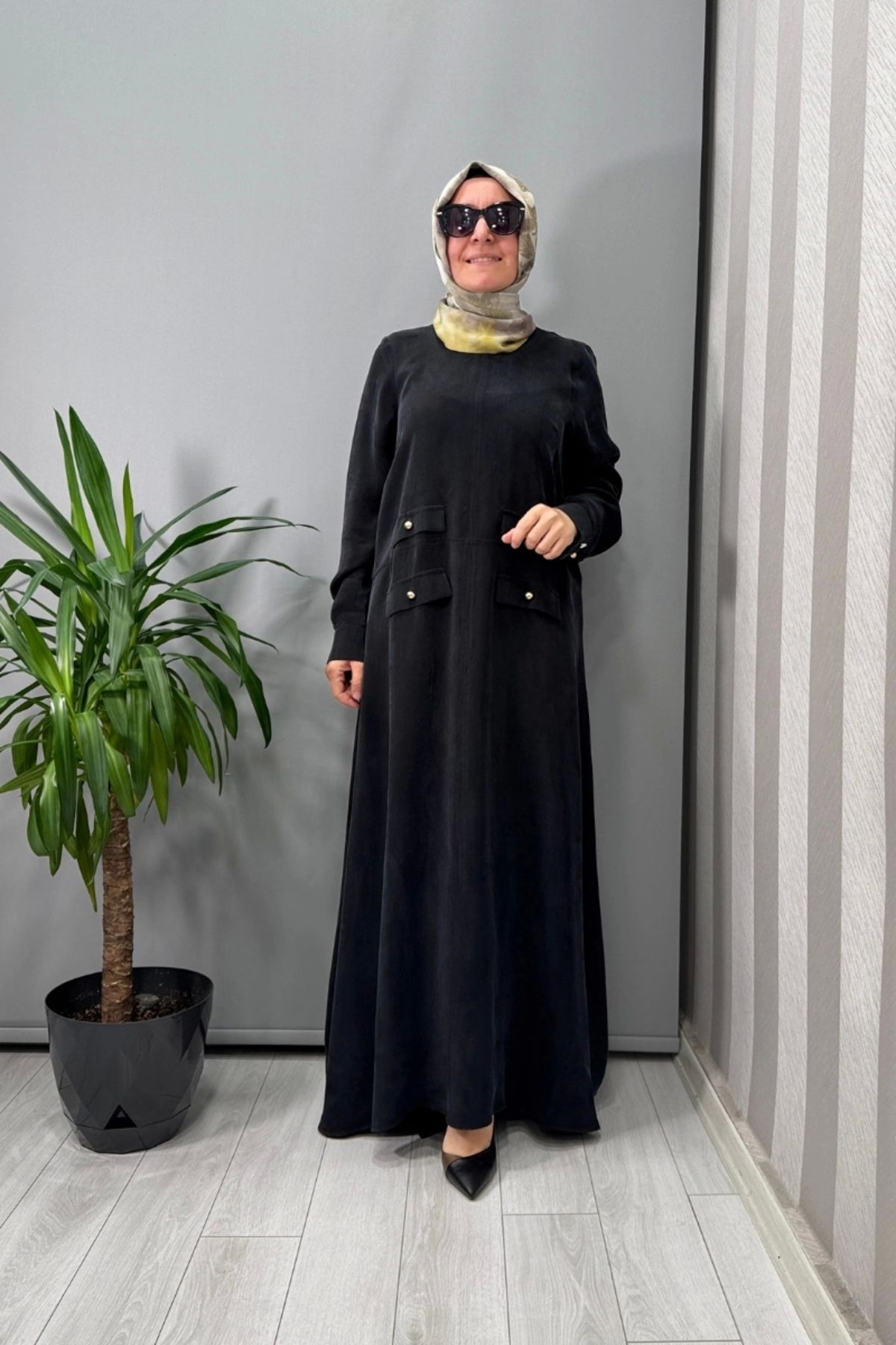 MISS DALIDA Cep Kapaklı Cupro Elbise Siyah T25y-4035