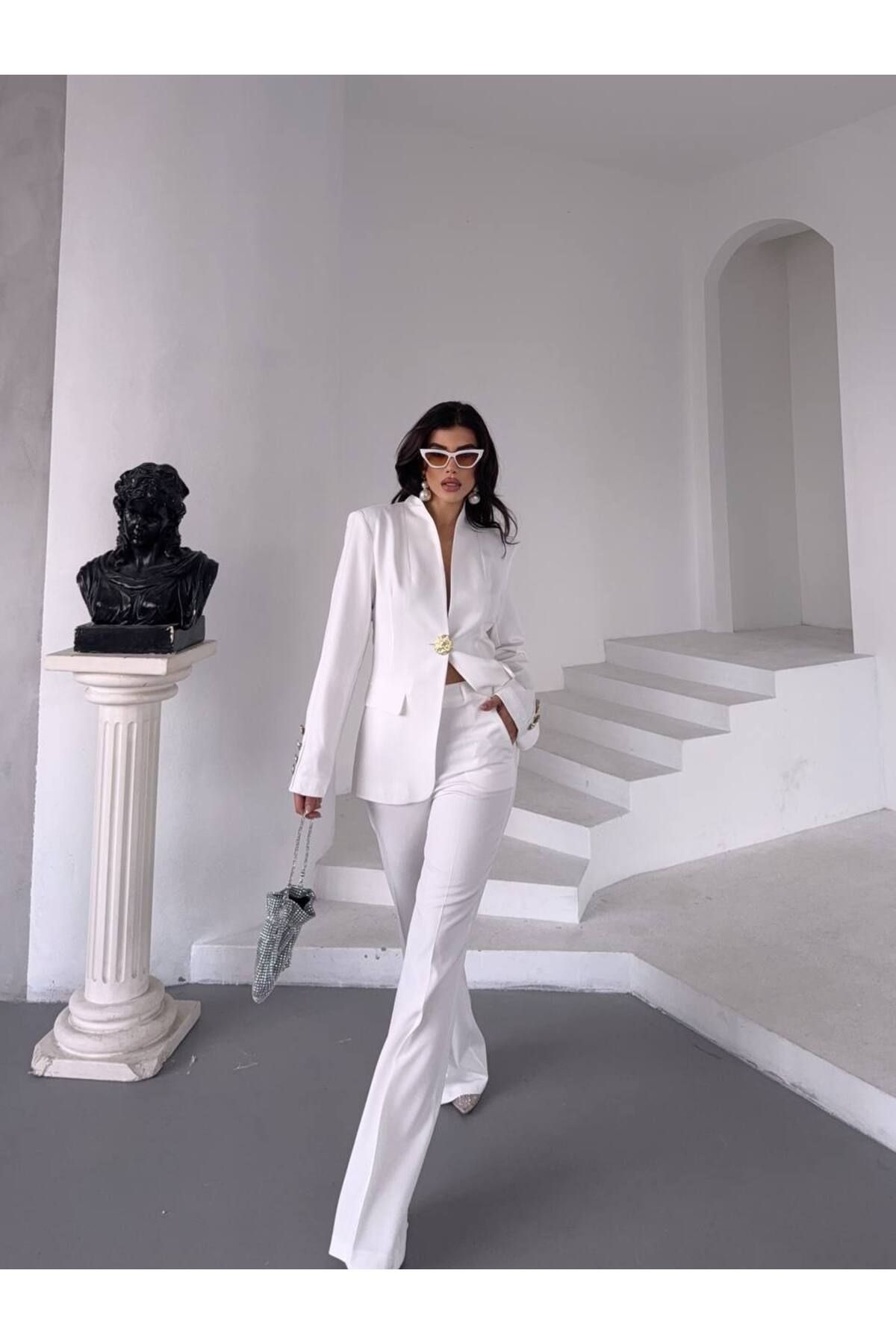 MVK GİYİM Düğme Detaylı Blazer Ceket Pantolon Takım