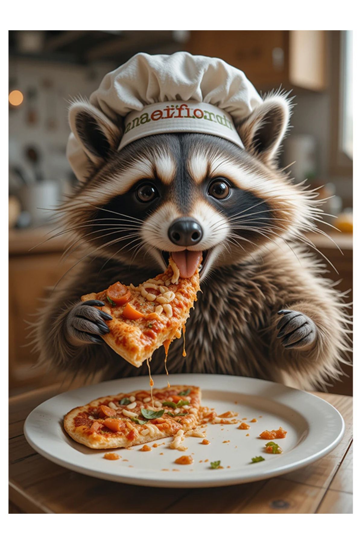Bedeko Pizza Yiyen Rakun Ahşap Tablo