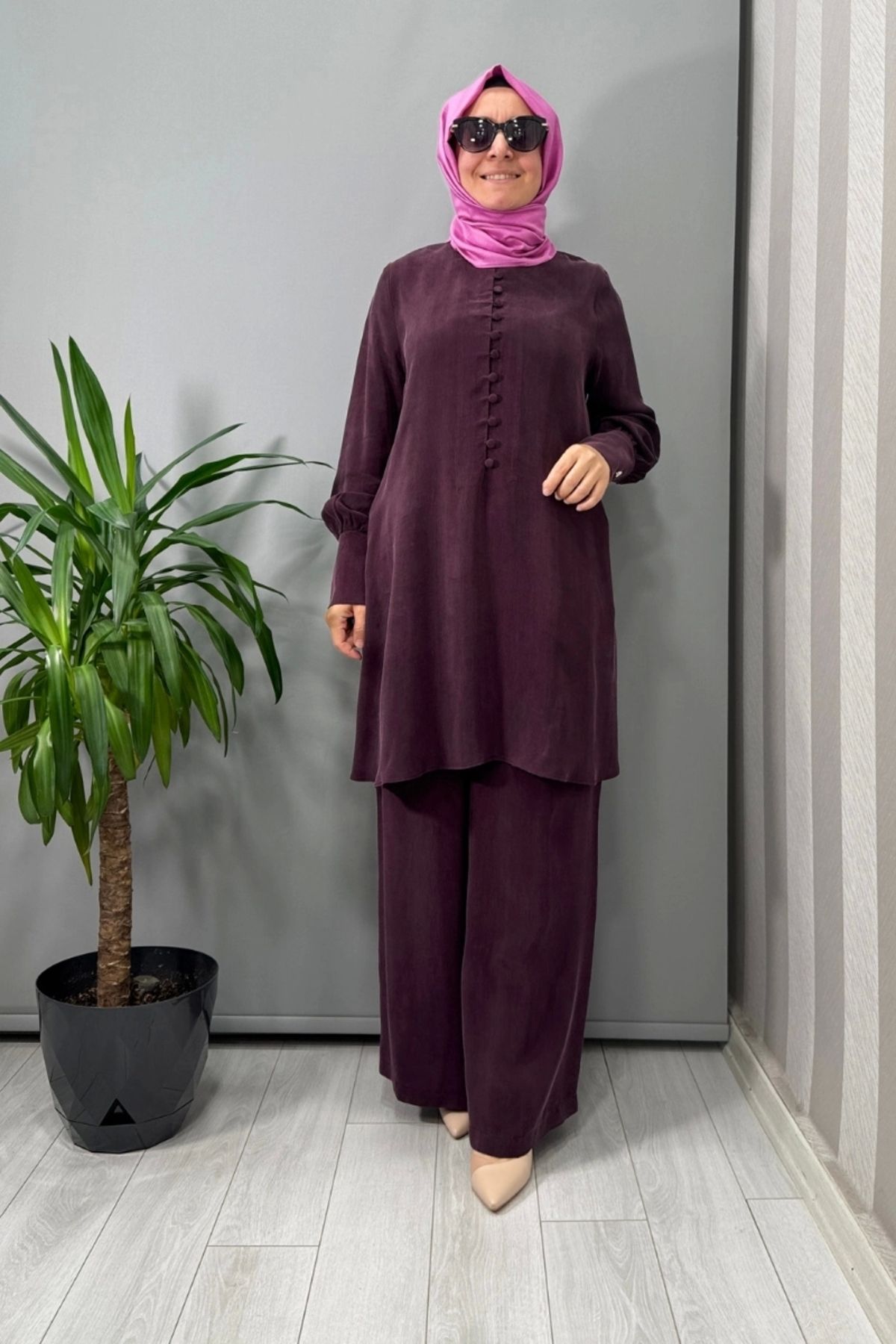 MISS DALIDA Yuvarlak Yaka Brit Detaylı Tunik Bordo T25Y-6039
