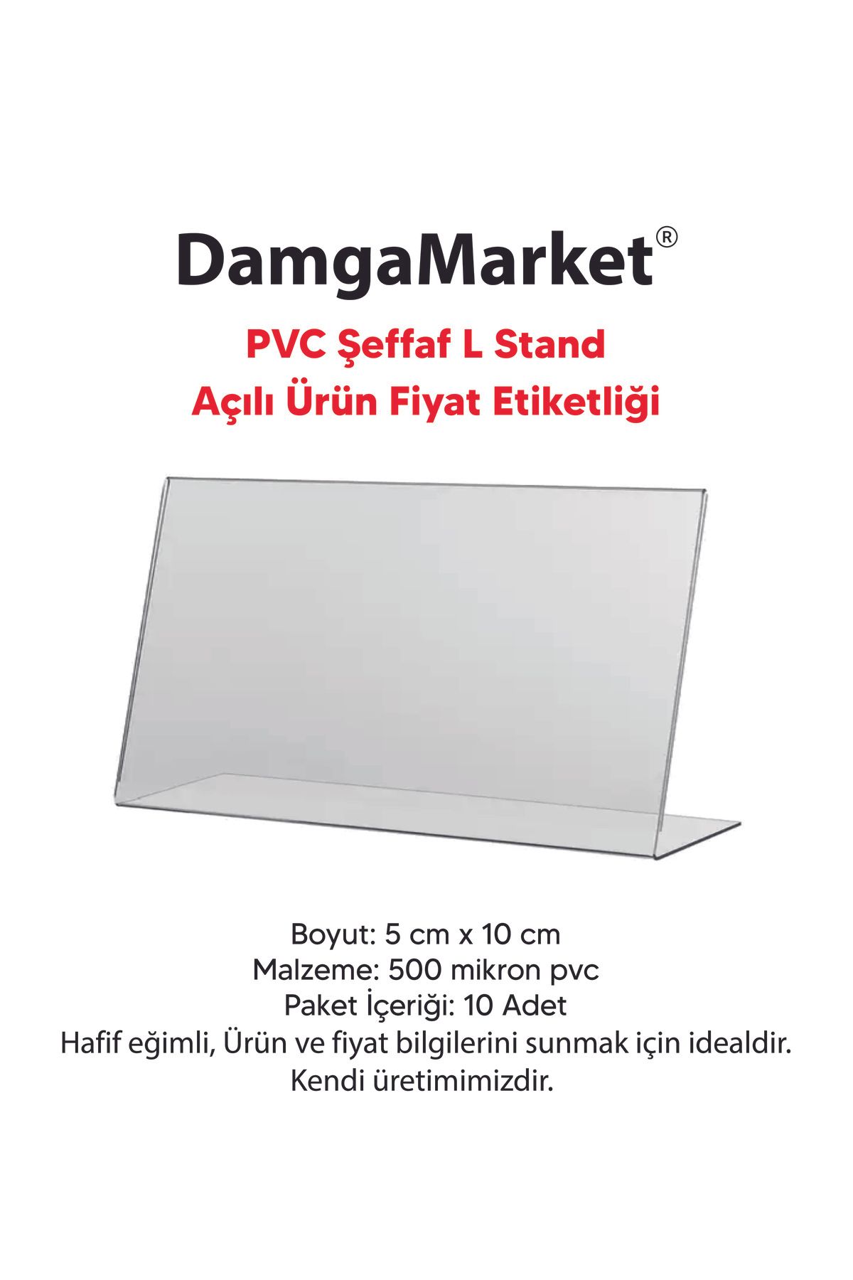 DamgaMarket 10 Adet PVC Şeffaf Etiketlik 5x10 cm,PVC Raf Etiketlik, Kart Tutucu, PVC Fiyat Stand, Ürün Etiketlik