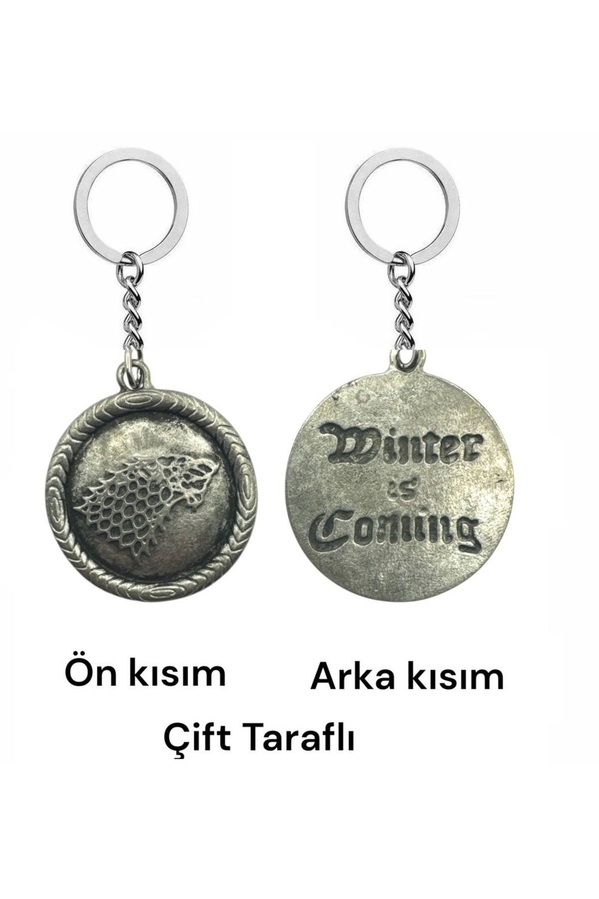 Herşey Nota Game of Thrones Tarzı Çift Taraflı Unisex Anahtarlık – Efsanevi Sembollerle Sadakat Temalı Tasarım