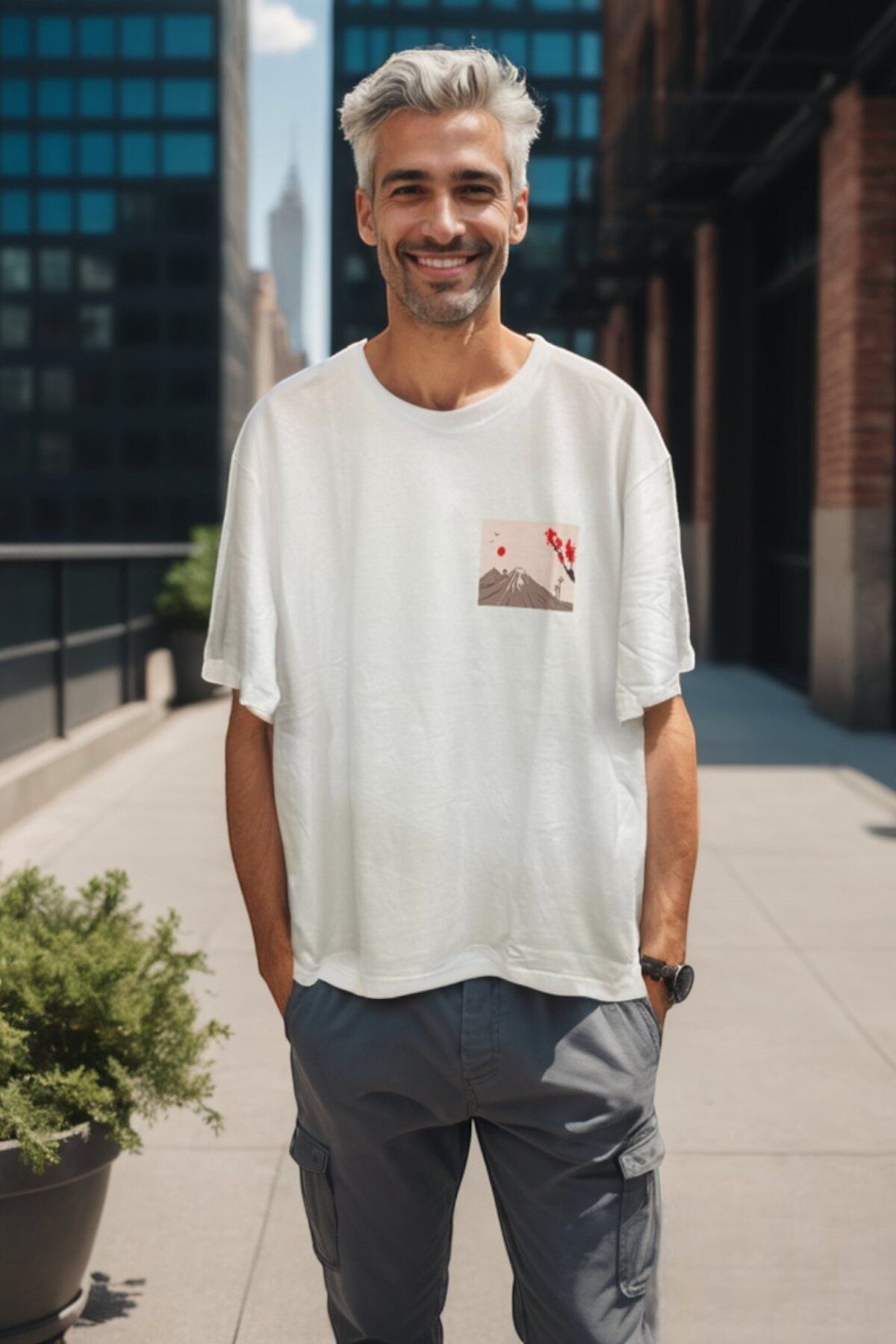 CANMODA Japanese Mountain Oversize Tişört - Beyaz