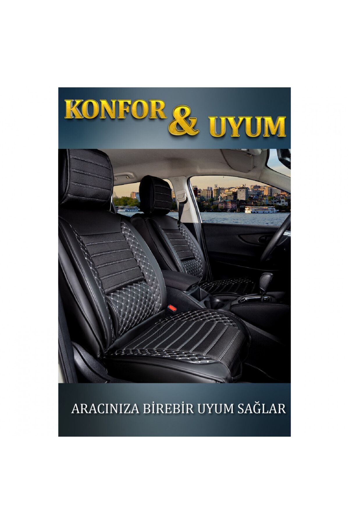 autogoodstore Hyundai Trajet Uyumlu 3 Tekli Lüx Deri Oto Koltuk Kılıfı Ön Arka Takım Safir SİYAH BEYAZ
