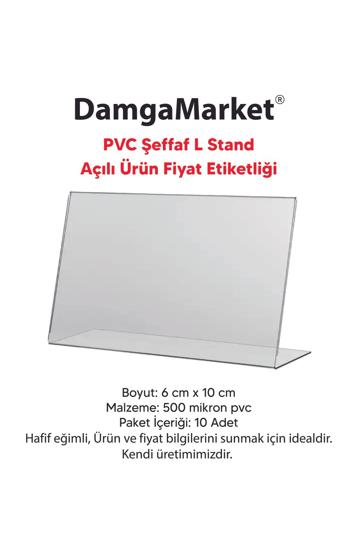 DamgaMarket 10 Adet PVC Şeffaf Etiketlik 6x10 cm,PVC Raf Etiketlik, Kart Tutucu, PVC Fiyat Stand, Ürün Etiketlik