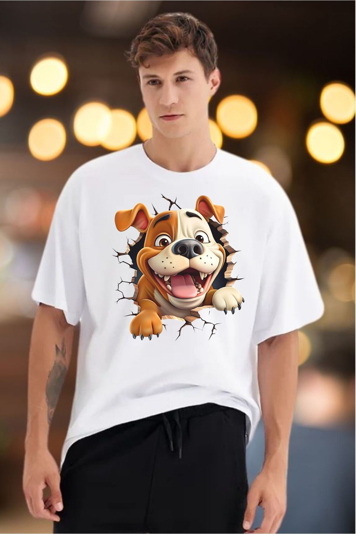 ModaSphere Cute Dog Baskılı Unisex Oversize Tişört