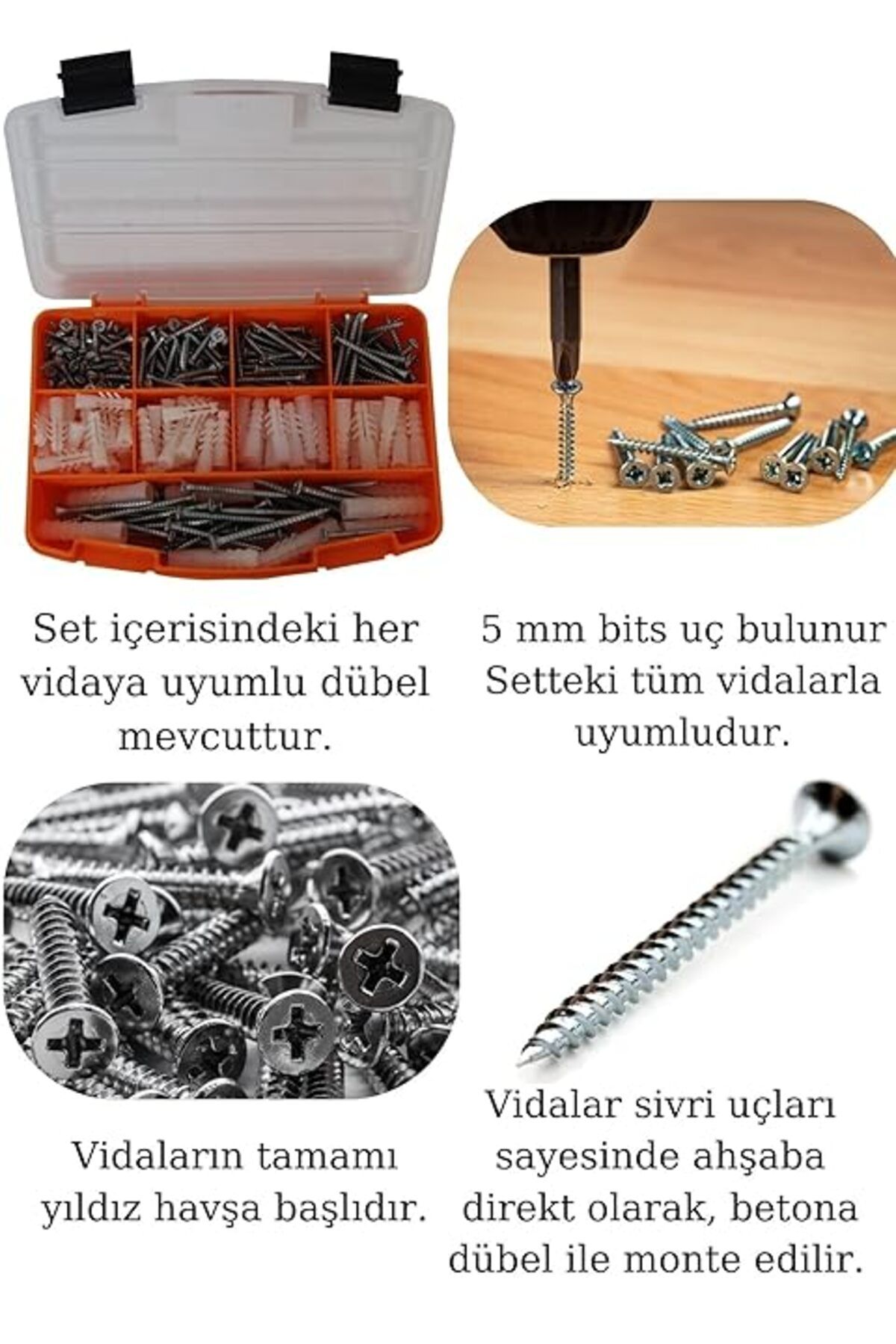 ShopZum Netzerkoz All Essential Fasteners 320Parça 12 Çeşit Vida Seti, Dübelli Sunta Vidası Seti,Matkap Ucu