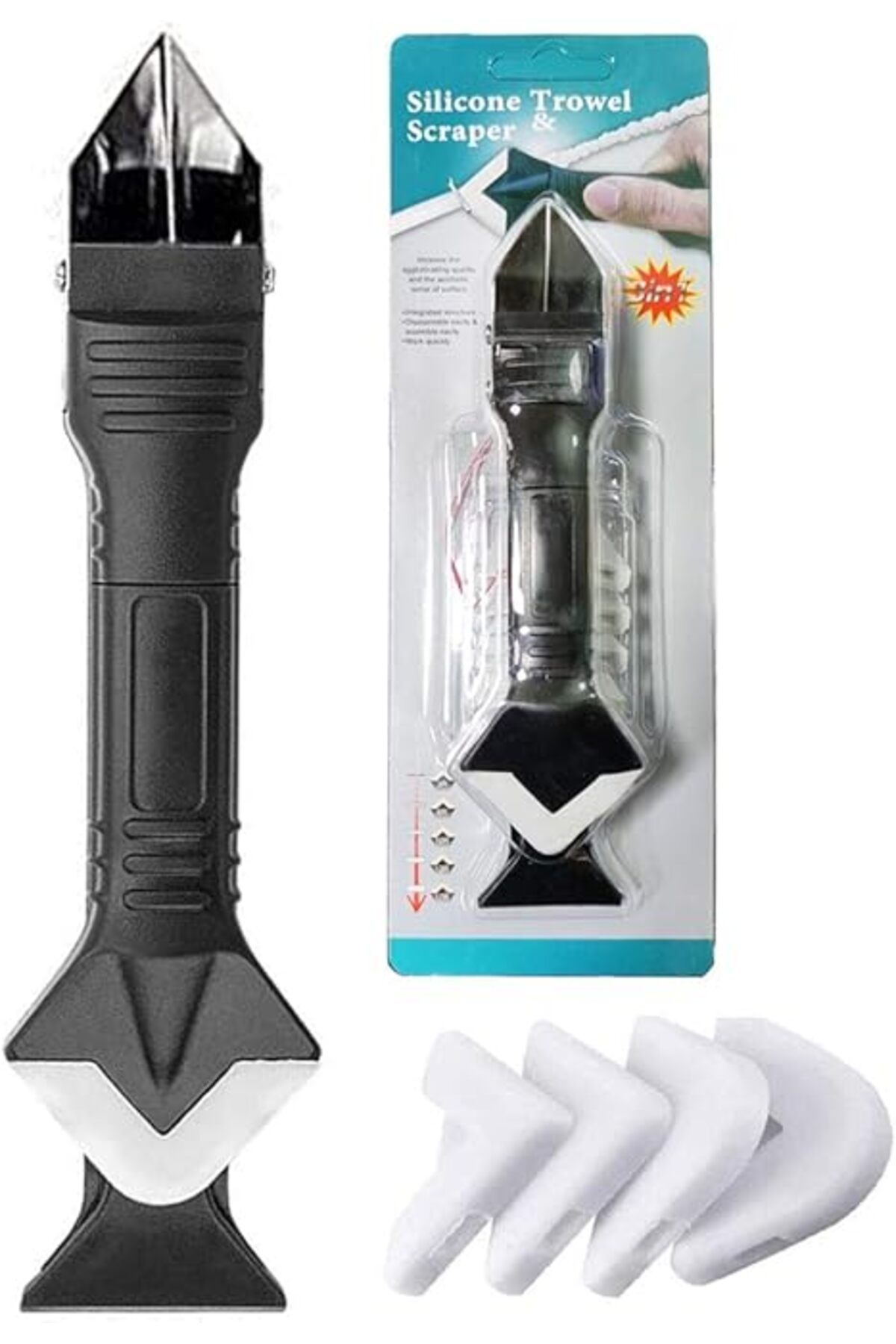 ShopZum 3&Apos;Ü 1 Arada Silikon Kalafat Aletleri, Cam Tutkal Açısı Kazıyıcı, Paslanmaz Çelik Başlı
