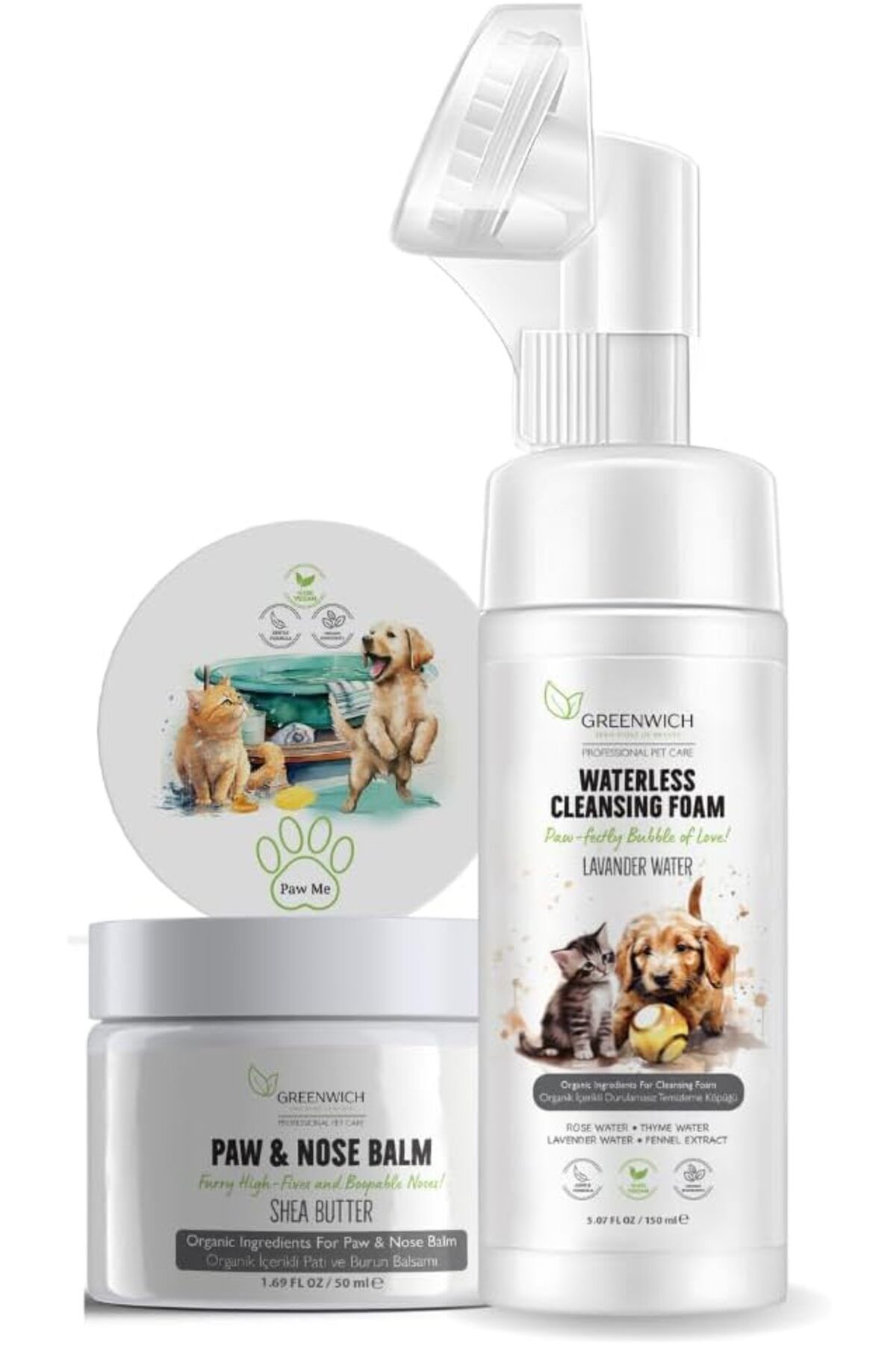 ShopZum Hızlı Temizlik Bakım Seti | Köpük Kuru Şampuan | Pati Burun Nemlendirici Balm | Köpek