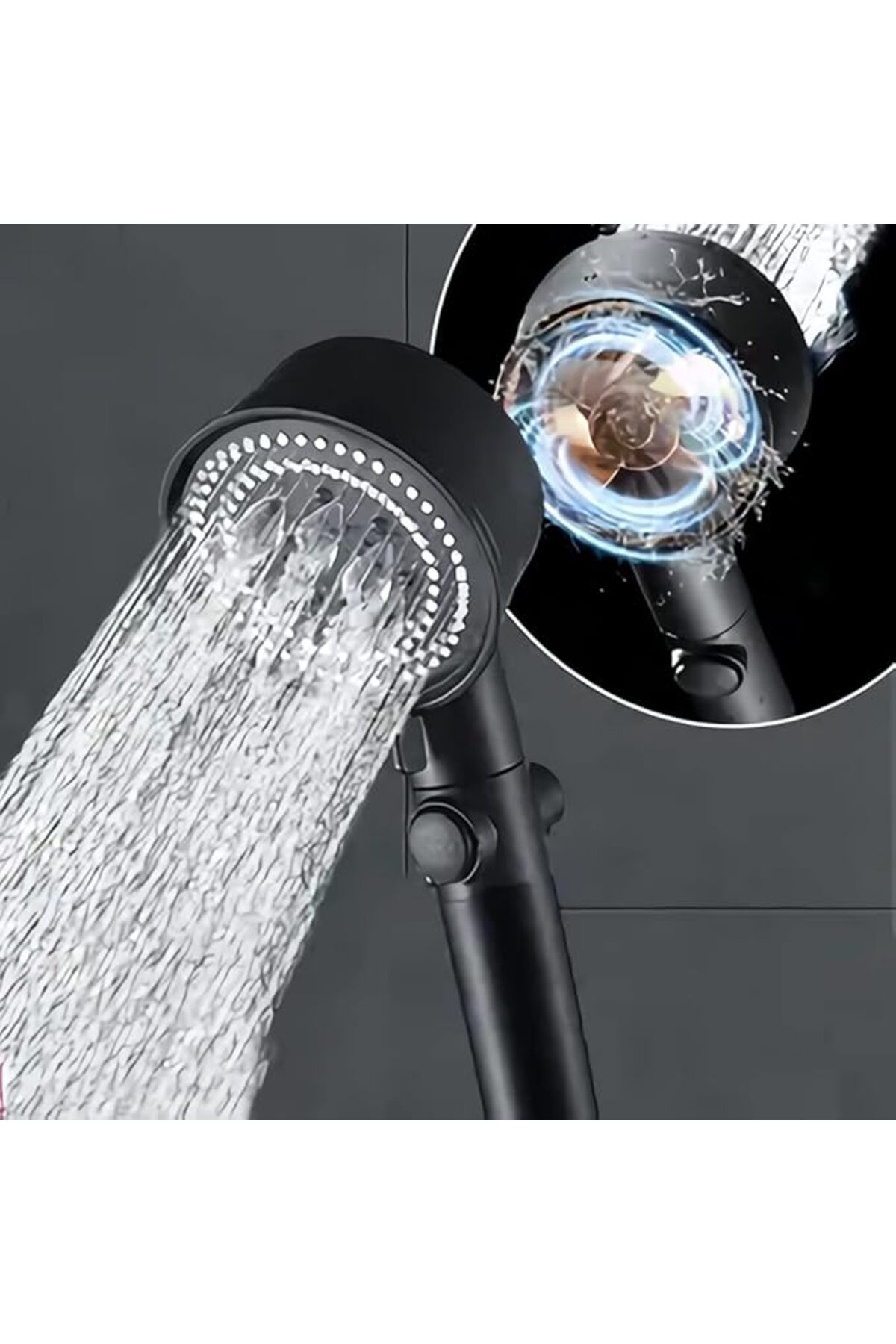 ShopZum 5 Fonksiyonlu Duş Başlığı - Turbo Fan Duş Başlığı - Siyah