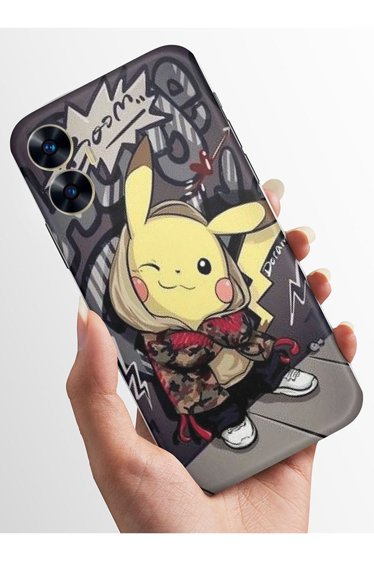 realme C55 Kılıf Kamera Korumalı Baskılı Silikon Kapak - pikachu