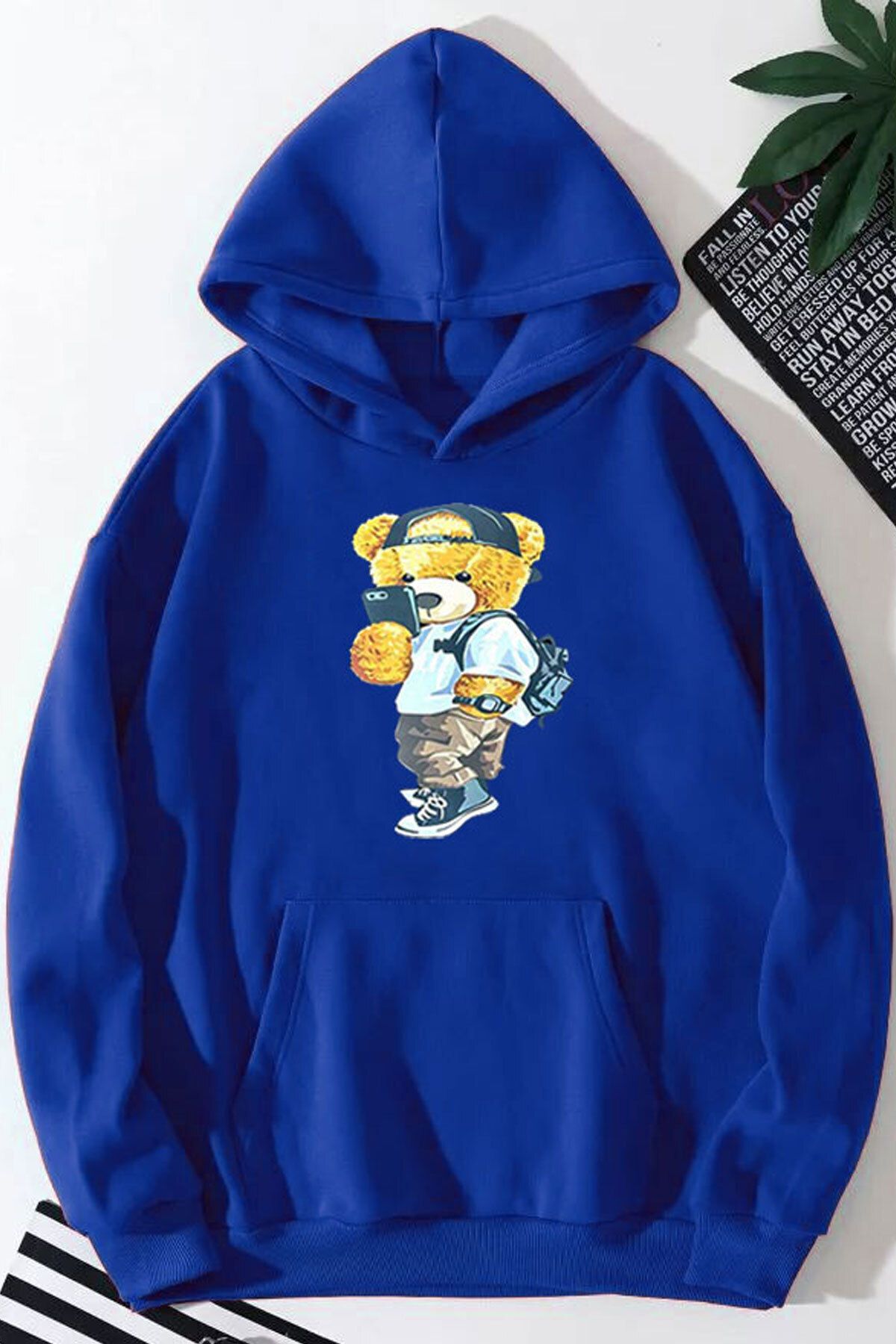 ModaSphere Peluş Ayı Baskılı Kapüşonlu Sweatshirt