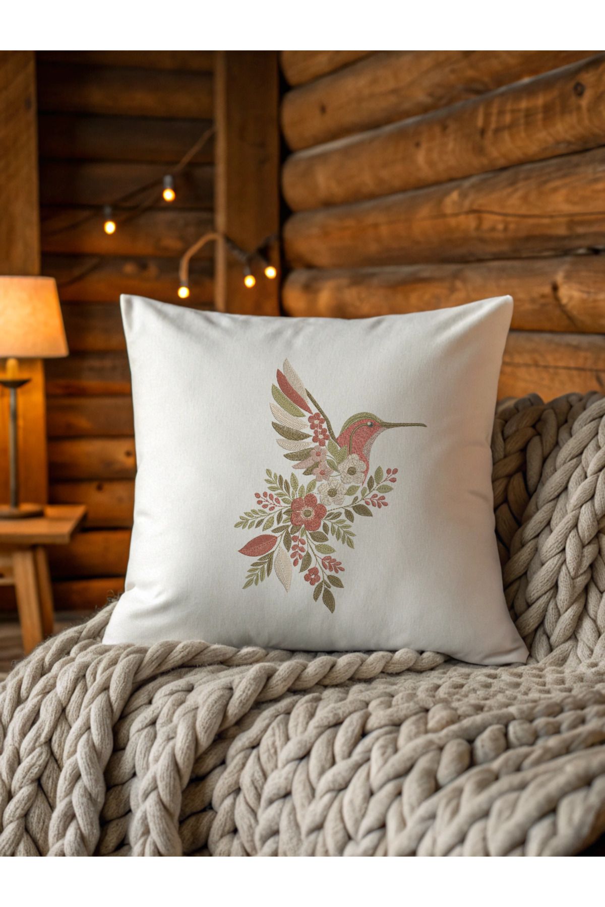 Misue Handmade Nakışlı Kırlent Kılıfı, %100 Pamuk Doğa Dostu, 43x43cm Kırlent Kılıfı, Dekoratif Nakışlı Kırlent