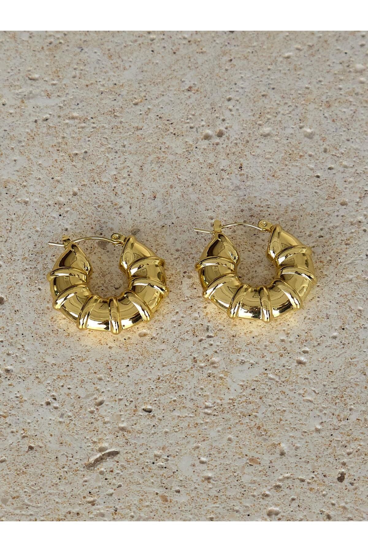 Castivo Fashion Gold Renk Bombeli Halka Kadın Küpe