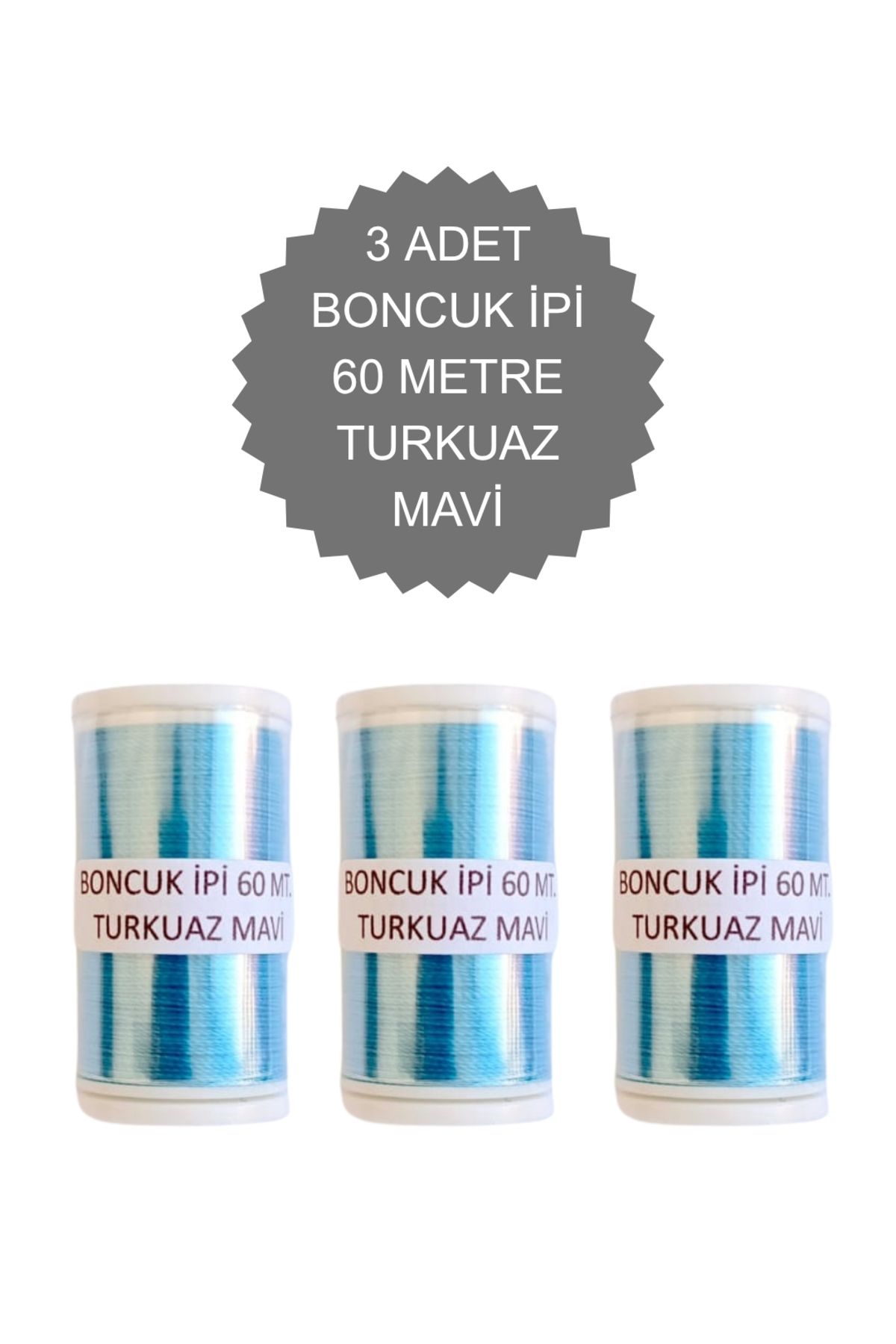 Eskişehir hobi sanat 3 Adet 60 Metre Turkuaz Mavi Renk Kum Boncuk ipi Boncuk İşleme ipi Miyuki ipi