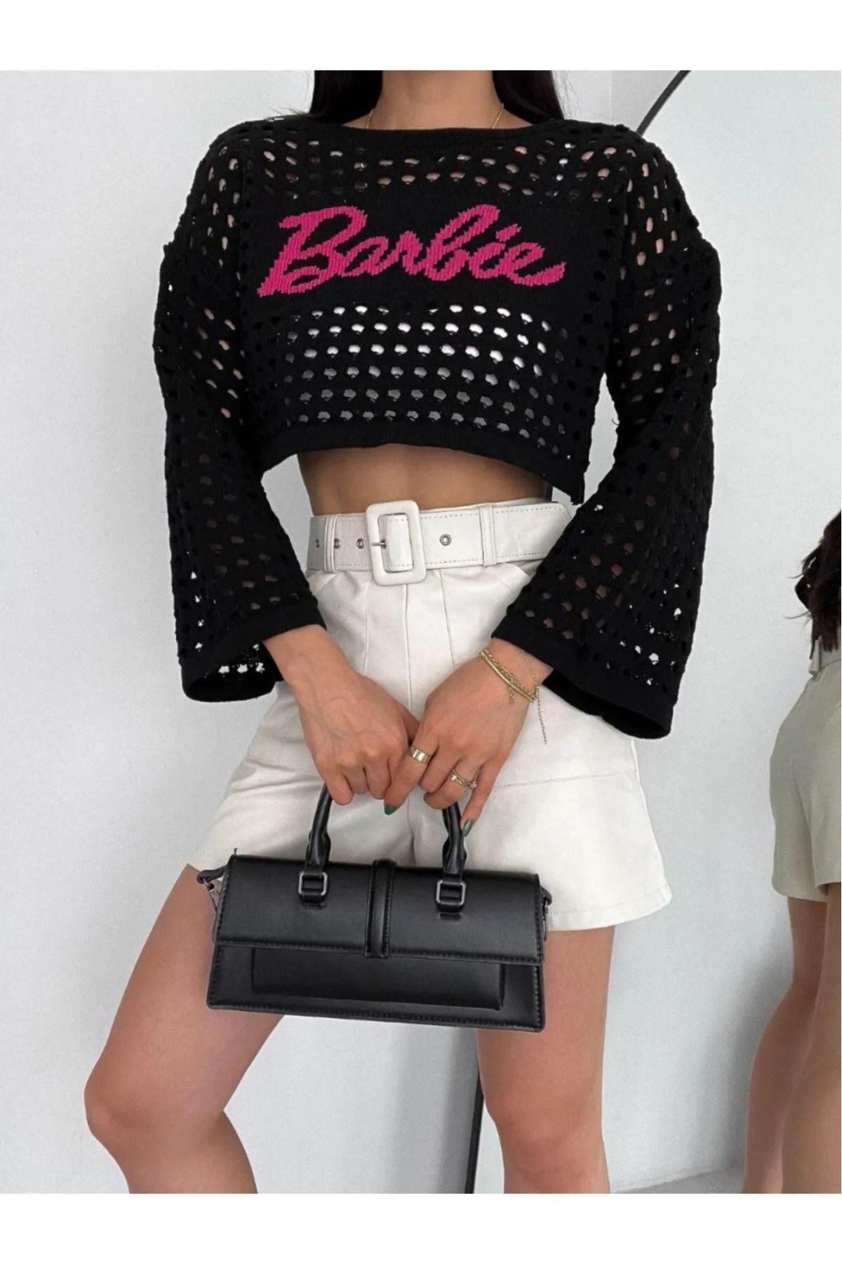 Lacesta Baskılı Delikli Crop