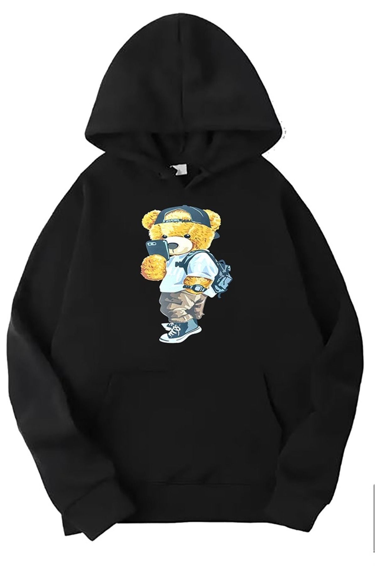 ModaSphere Peluş Ayı Baskılı Kapüşonlu Sweatshirt