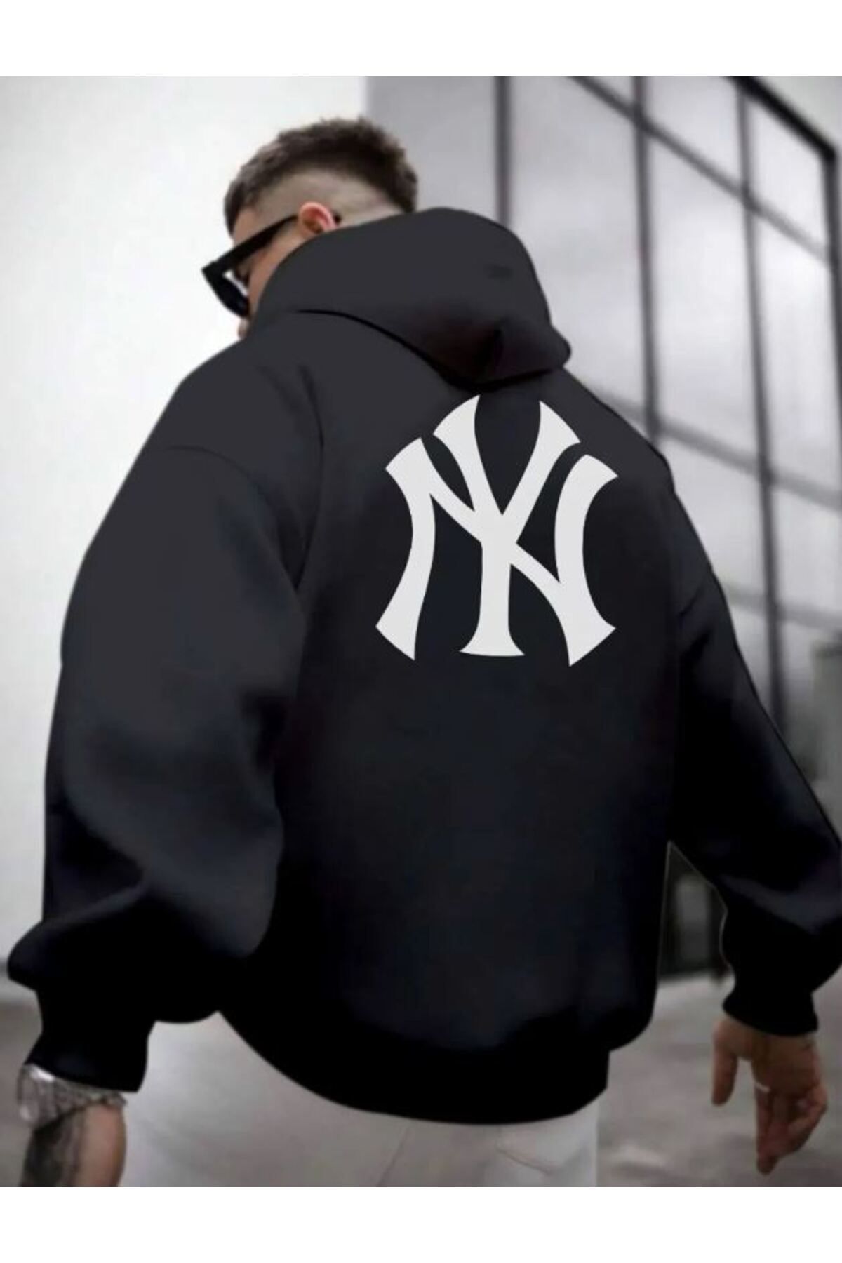 ModaSphere Ön Arka NY Baskılı Kapüşonlu Sweatshirt