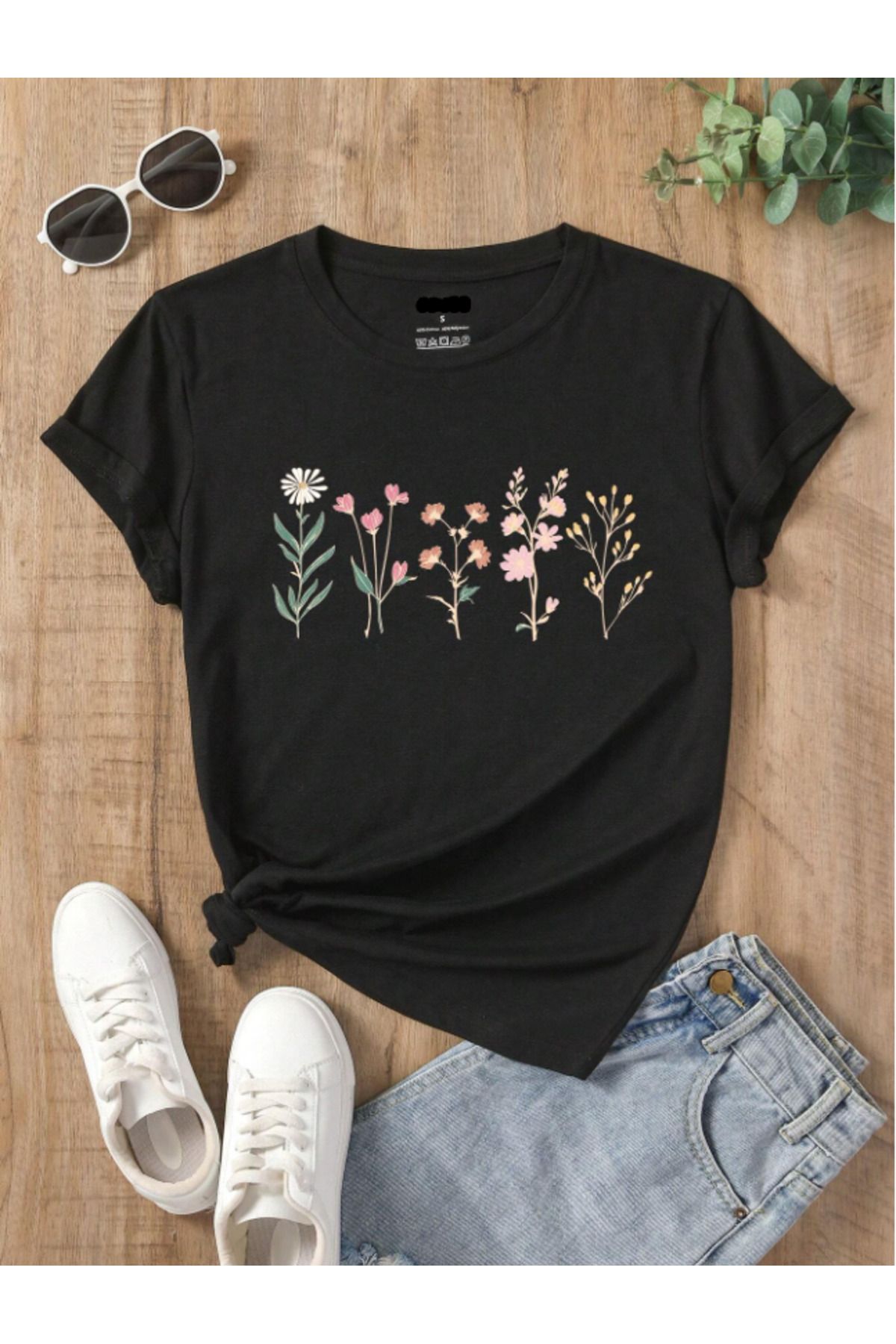 Framgan Kadın/Erkek ÇİÇEK Özel Baskılı Günlük Kısa Kollu Pamuklu T-Shirt