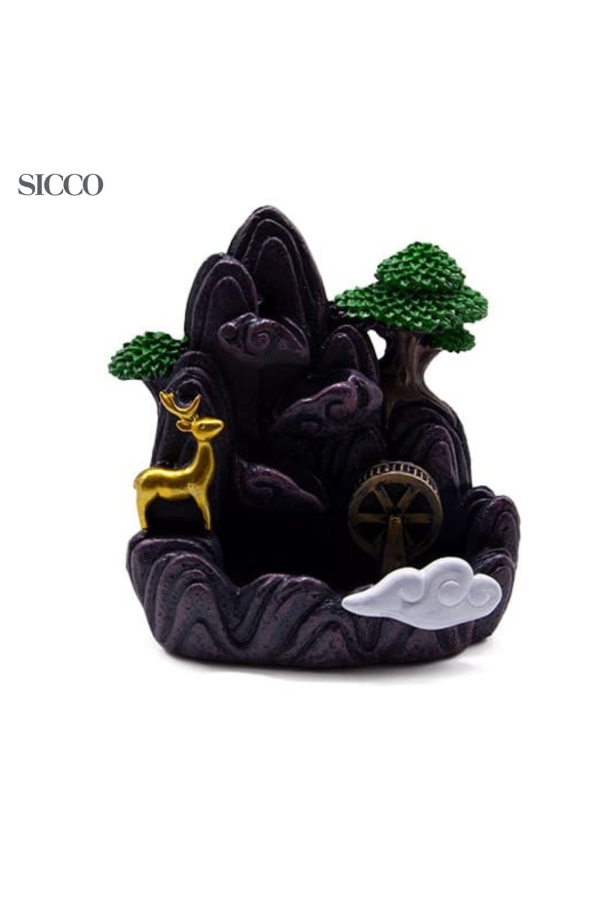 SİCCO Sicco - Doğa Temalı Geri Akış Buhurdanlık Tütsülük Geyik, Ağaç ve Şelale Detaylı Tütsülük – 10 cm