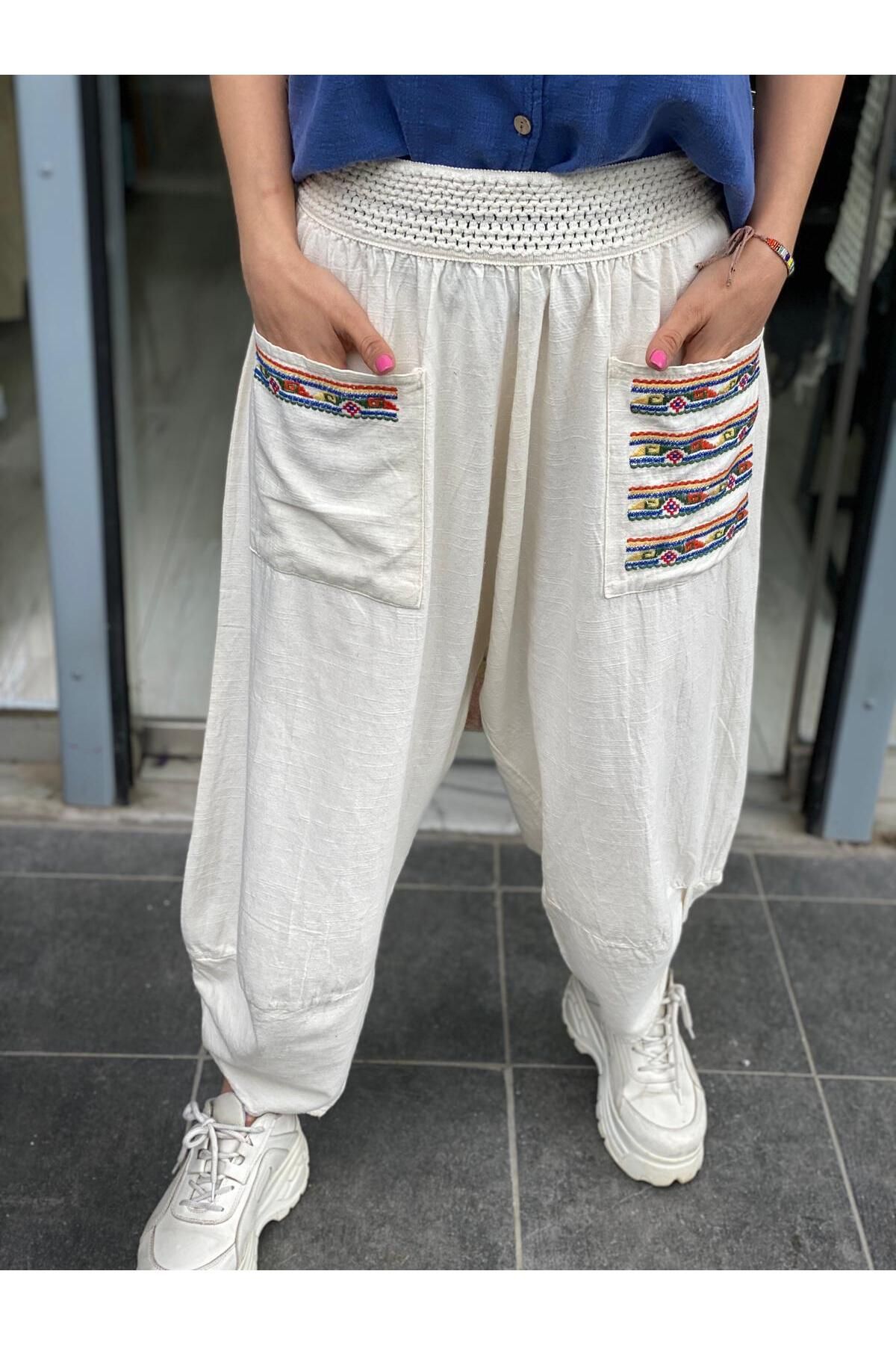 SESTRA BUTİK Nakış Detaylı Şalvar Pantolon