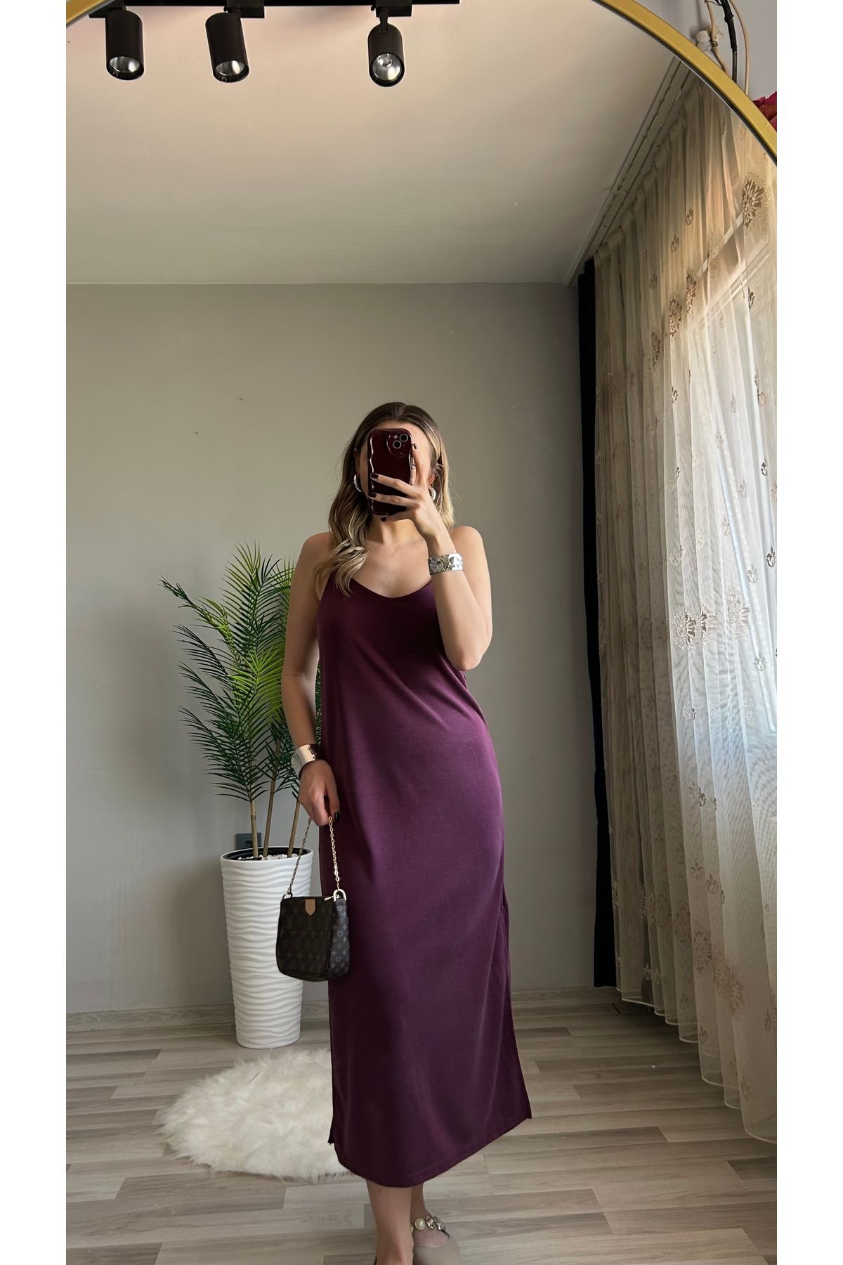 ensbutik Ayarlanabilir Askılı Yırtmaçlı Elbise