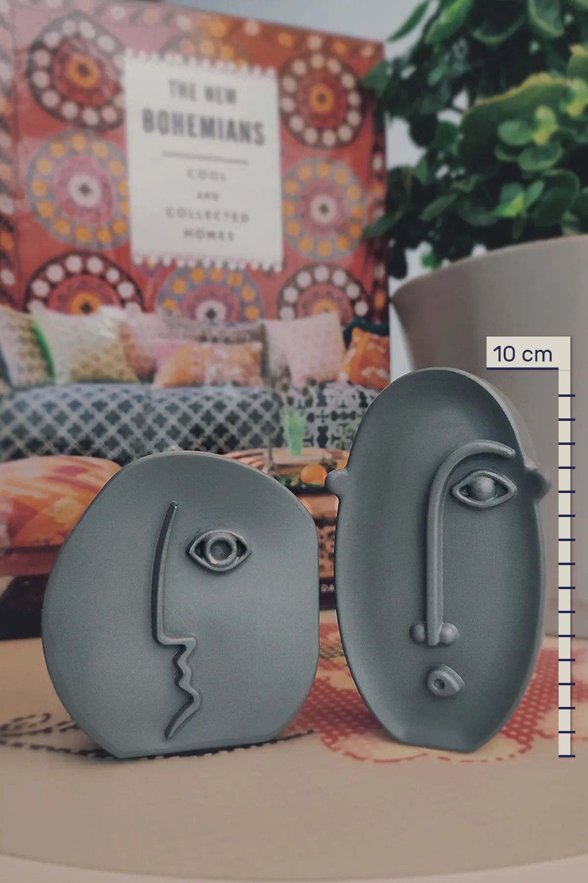 Elioure Modern yüz tasarımlı gri dekoratif figür, şık ve minimalist obje, zarif ev aksesuarı