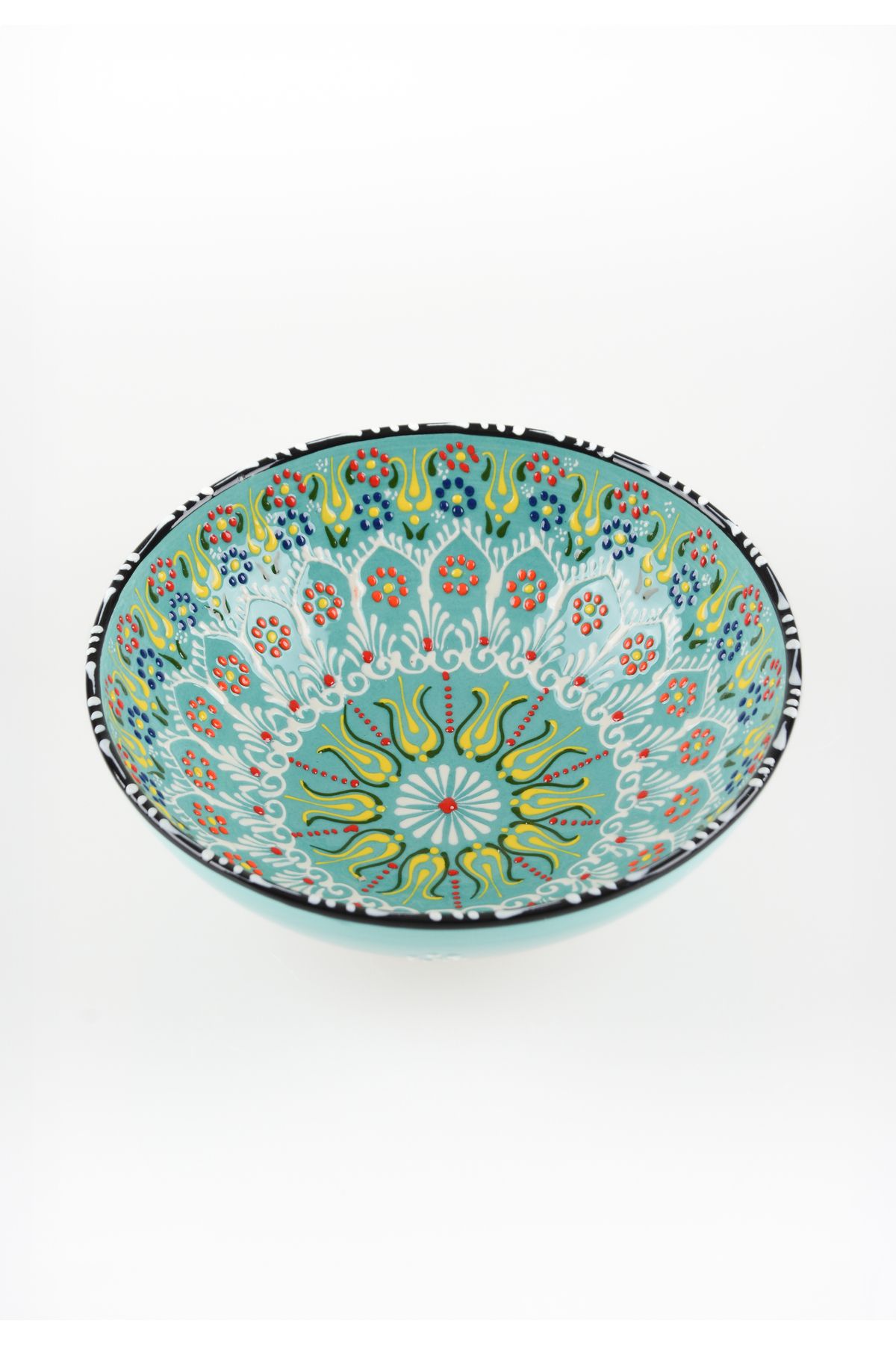 ADEN LİNA ART WORKSHOP 25 cm Su YEŞİLİ meyve kasesi Otantik Çini Desen Seramik Dantel Kase