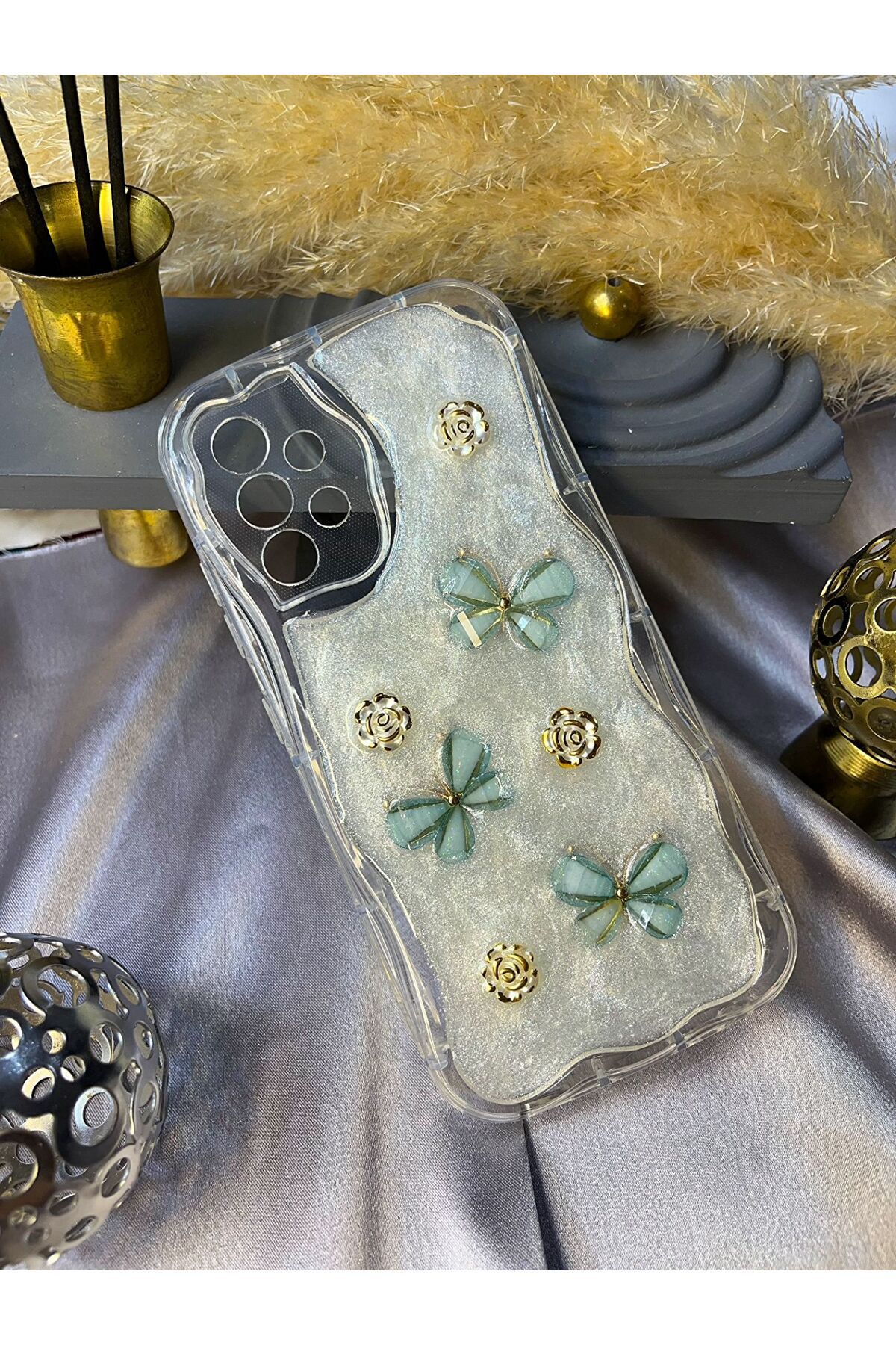 Rivor Samsung Galaxy A23 Uyumlu Kılıf Kamera Korumalı Kelebek Ve Çiçek Kabartmalı Kapak