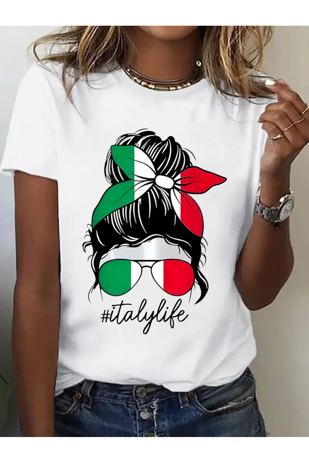HOFFNUNG T SHIRTITALIAN GIRL WITH A FLAG RIBBON oversize