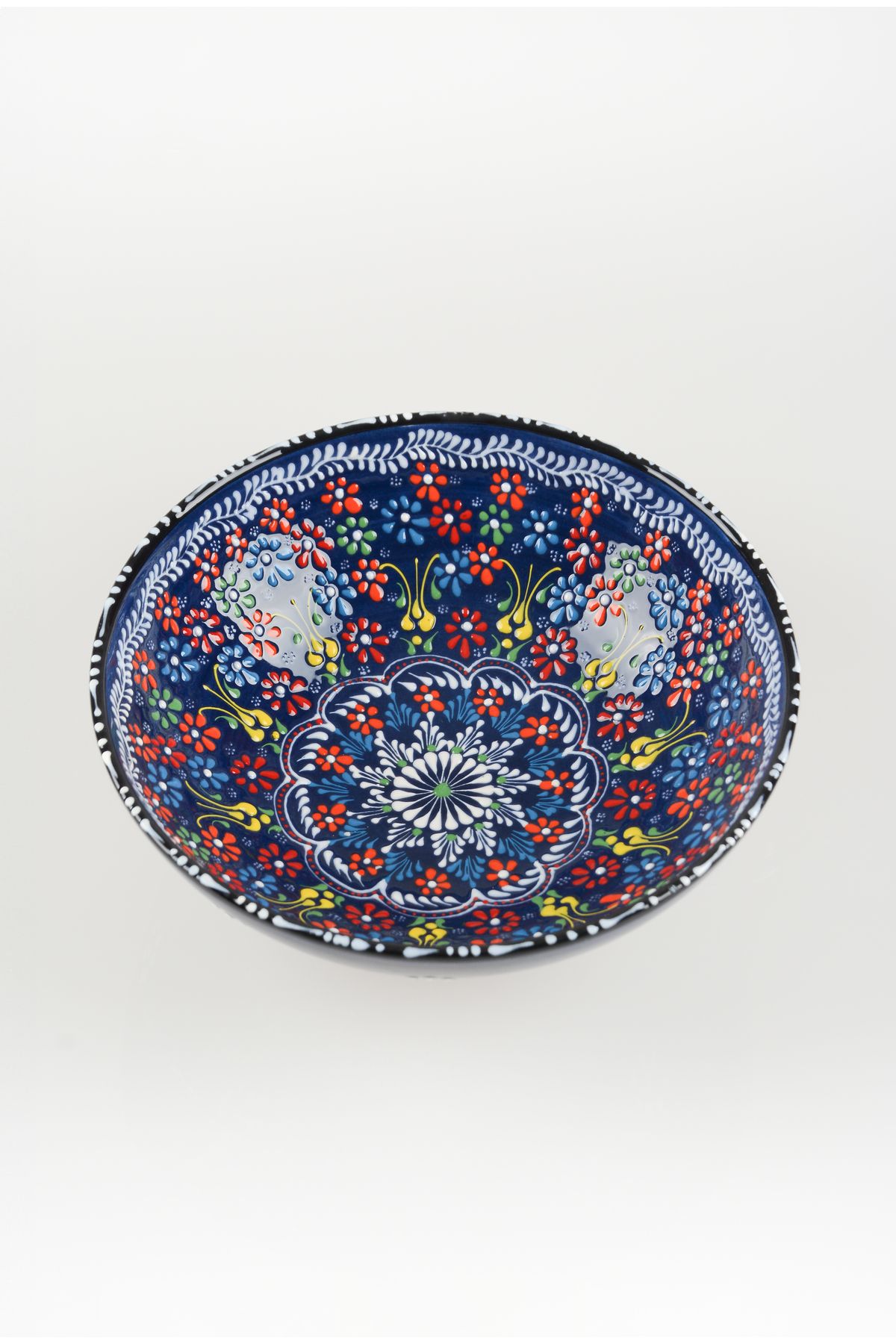 ADEN LİNA ART WORKSHOP 25 cm LACİVERT meyve kasesi Otantik Çini Desen Seramik Dantel Kase