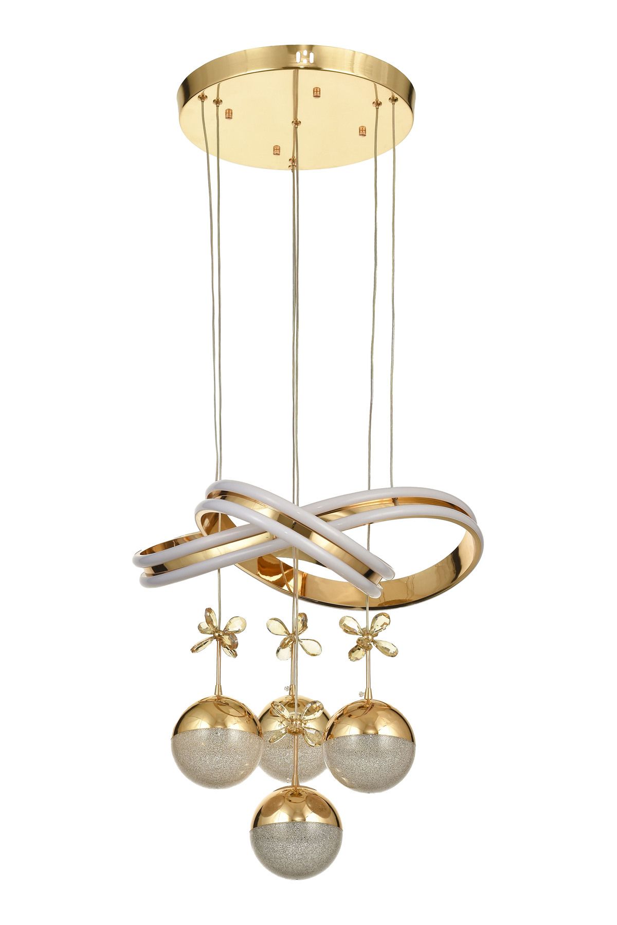 Avizemoda Atom 4'Lü Dimmer Kumandalı 3 Renk Ledli (Sarı-Beyaz-Gün Işığı) Modern Sarkıt Avize - Gold